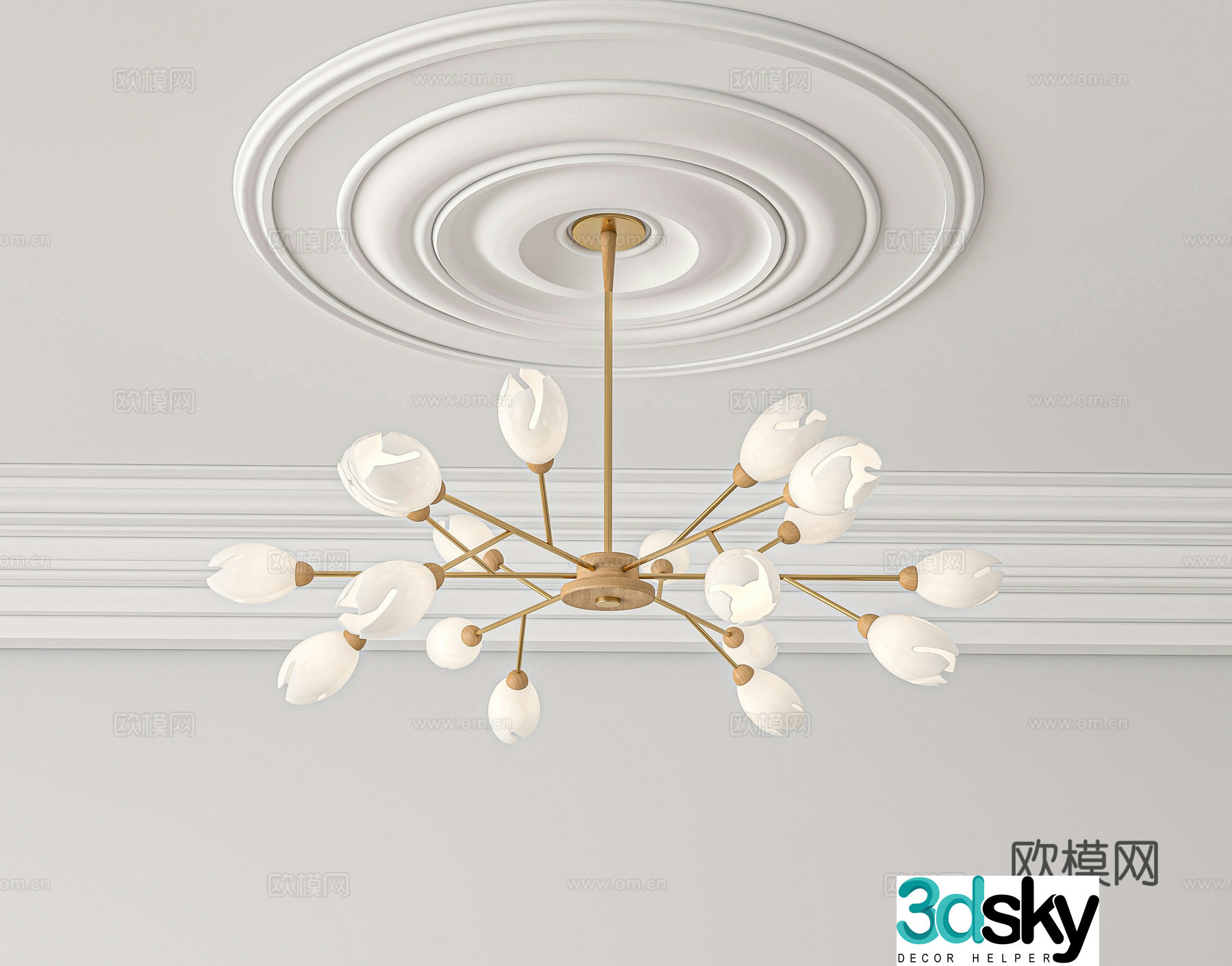 Log Cream Wind Chandelier 3d Model