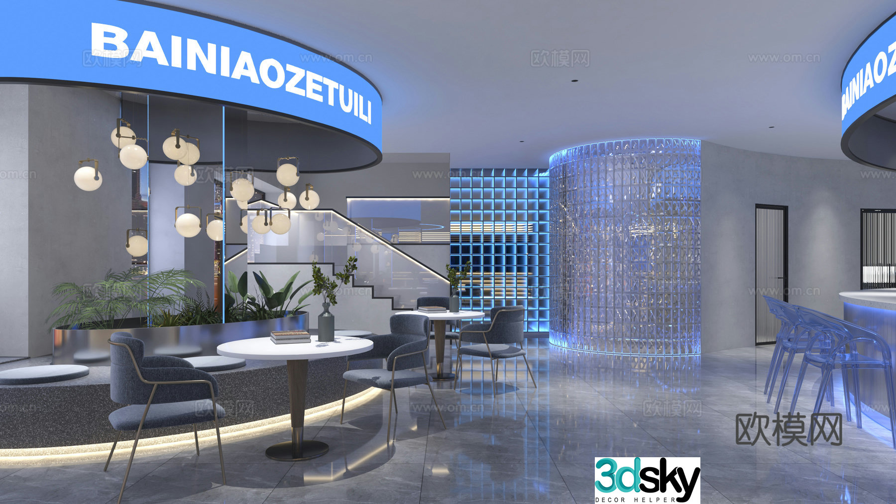 Front desk reception hall water bar 3d model