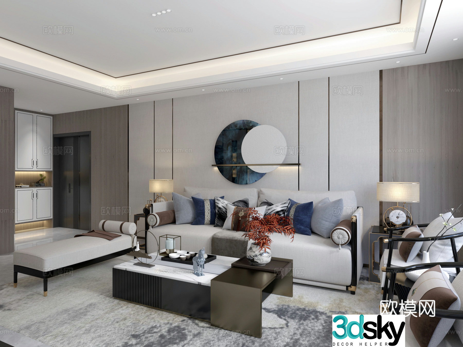 New Chinese style living and dining room 3D model