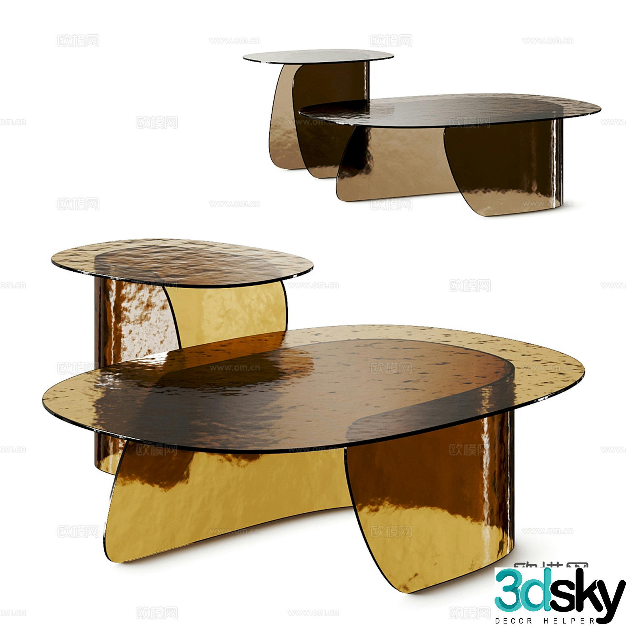 Modern transparent glass coffee table combination 3D model