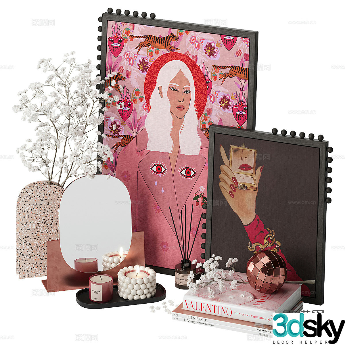 Retro cream ornament combination 3d model
