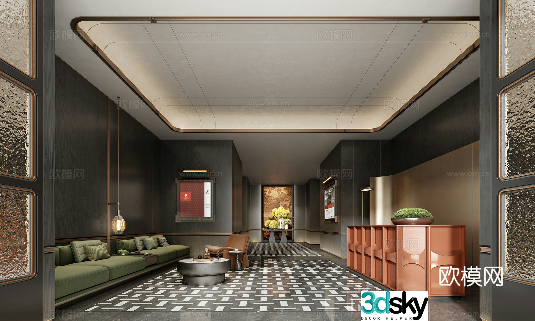 Modern hotel lobby Hotel reception hall Hotel space Front desk 3d model