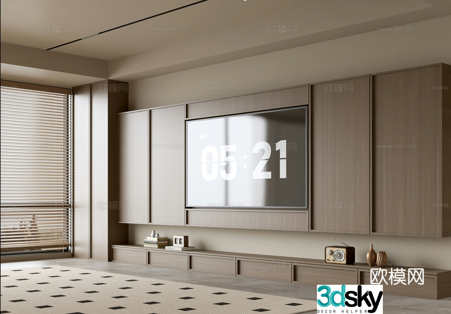 Wasabi Middle Style TV Cabinet TV Background Wall Overall Cabinet TV Background Wall Medal Style 3D Model