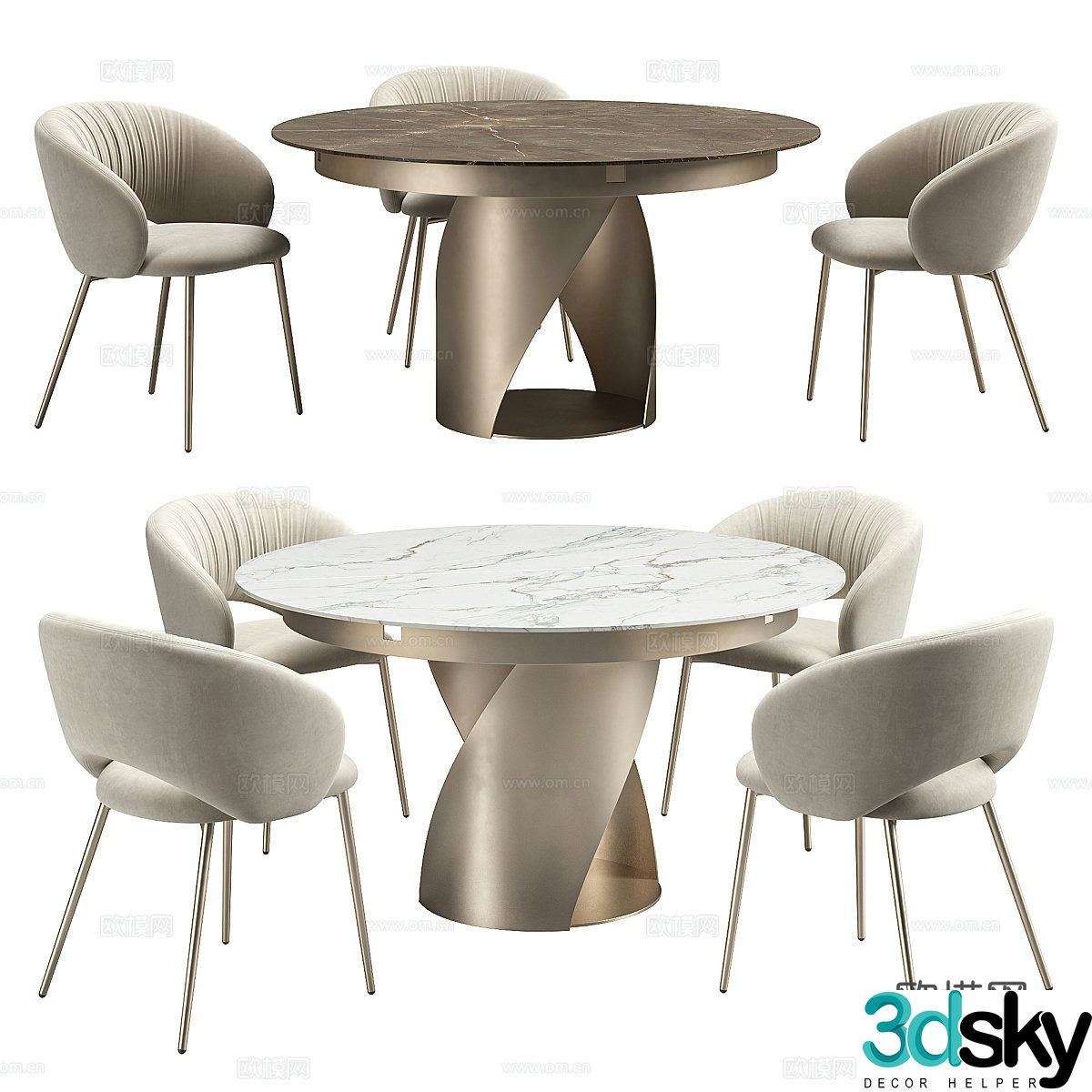 Modern Italian light luxury dining table and chair 3D model