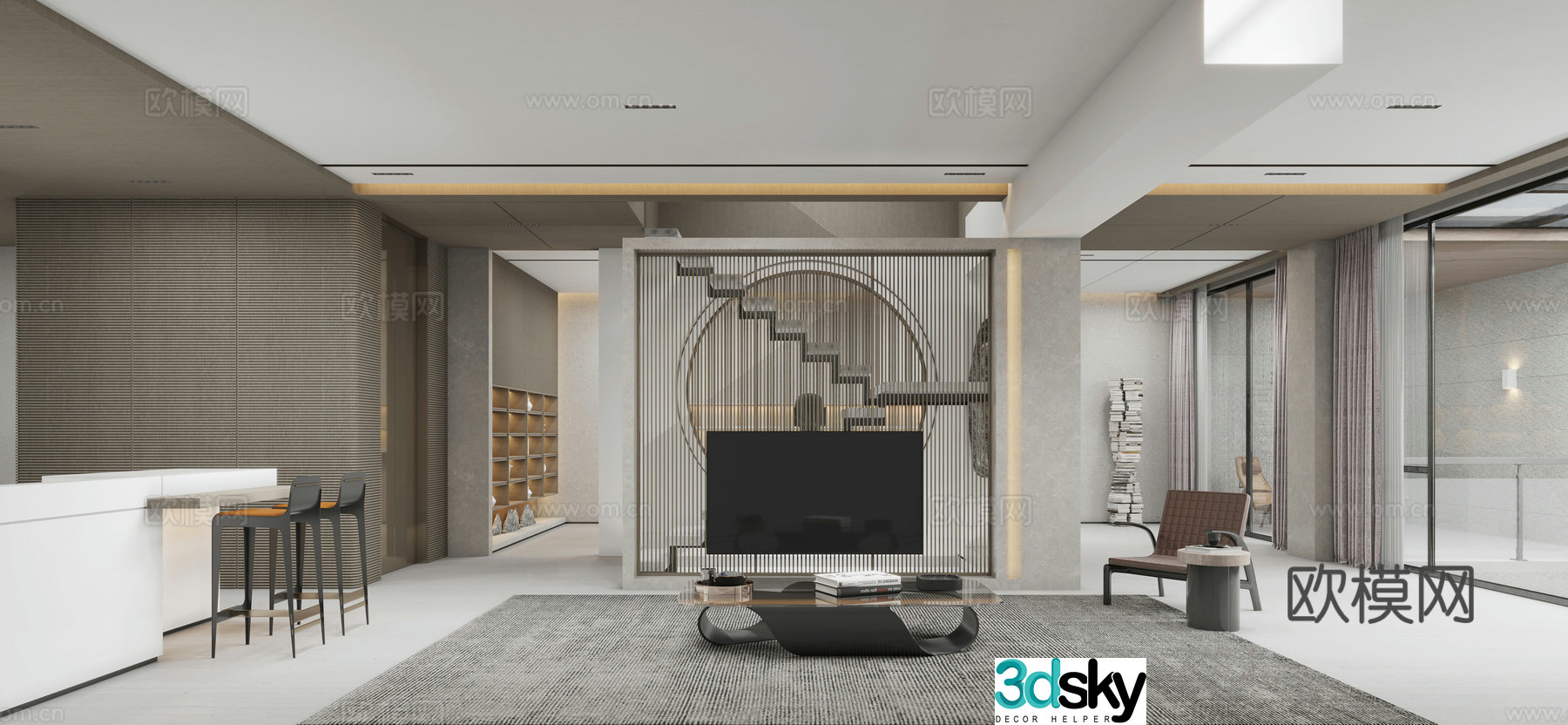 New Chinese style living and dining room 3D model