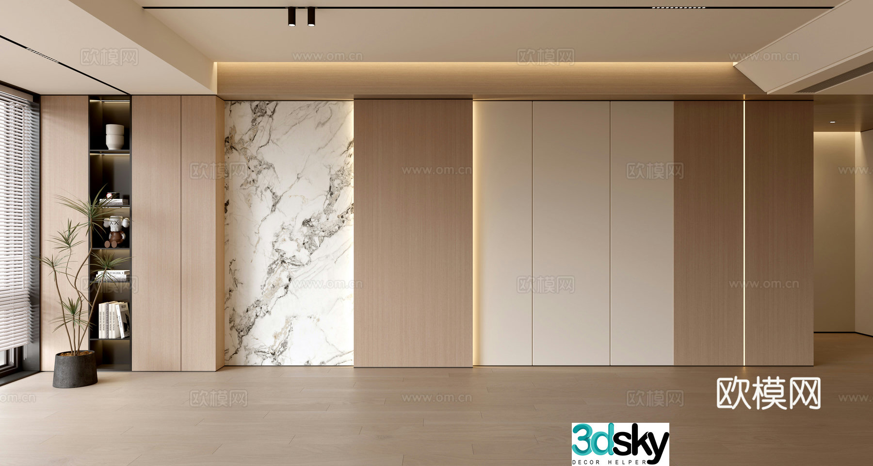 Living room sofa background wall modern simple living room light luxury background wall balcony cabinet sofa background wall 3d model