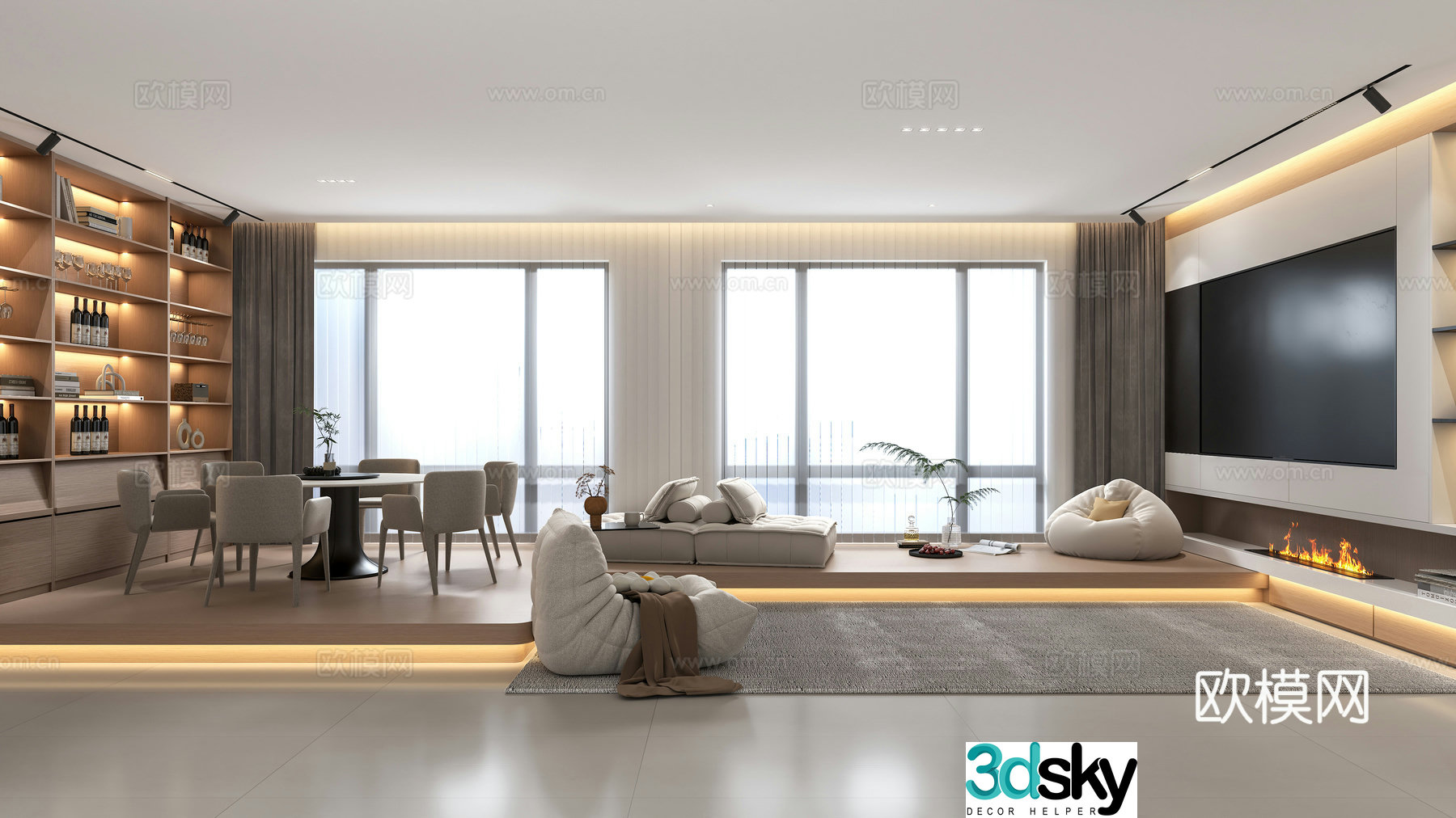 Modern minimalist living room without lights 3D model