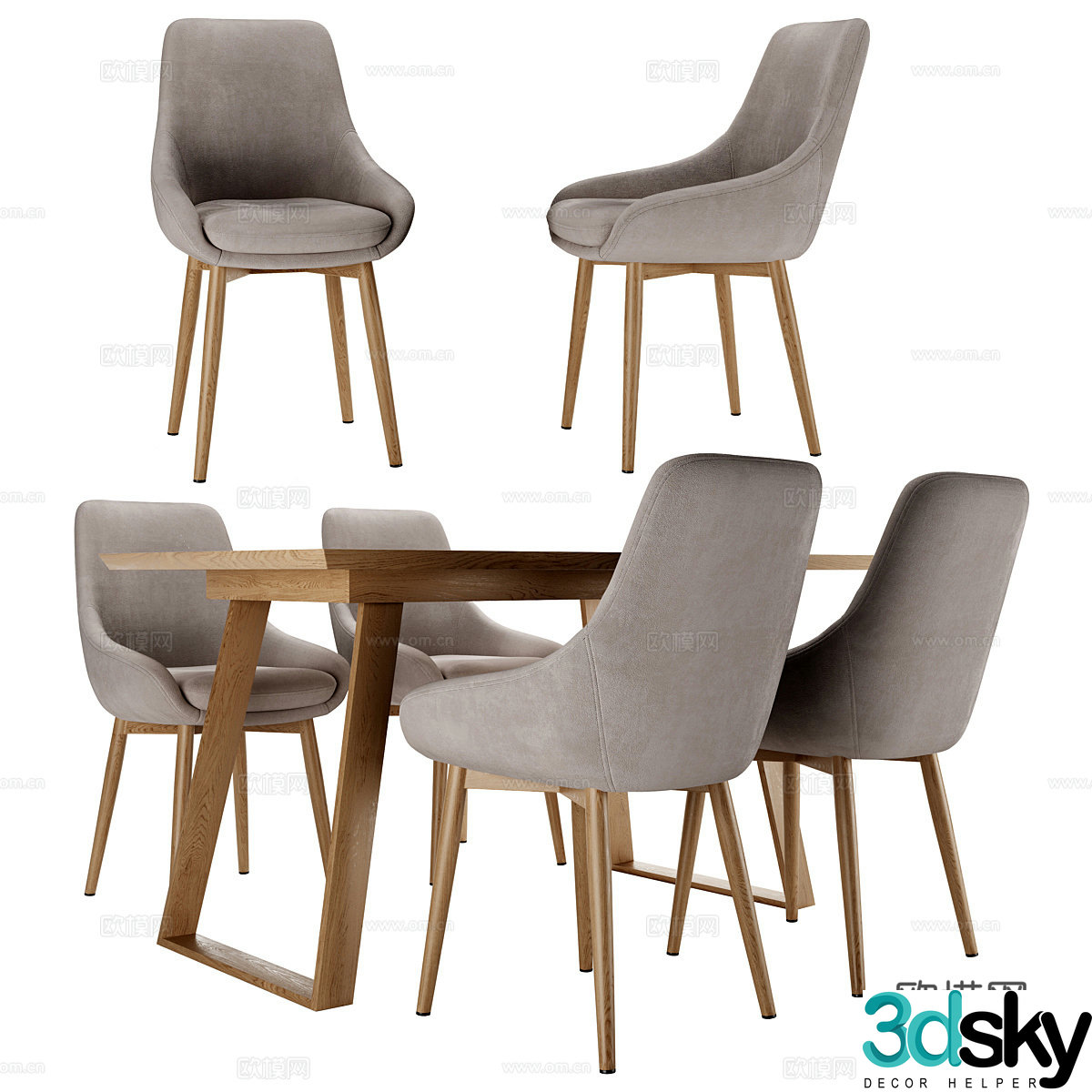 Dining table and dining chair combination 3D model