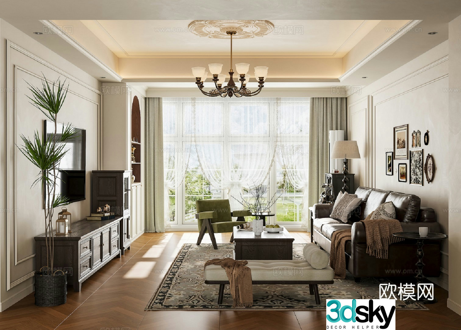 French living and dining room 3d model