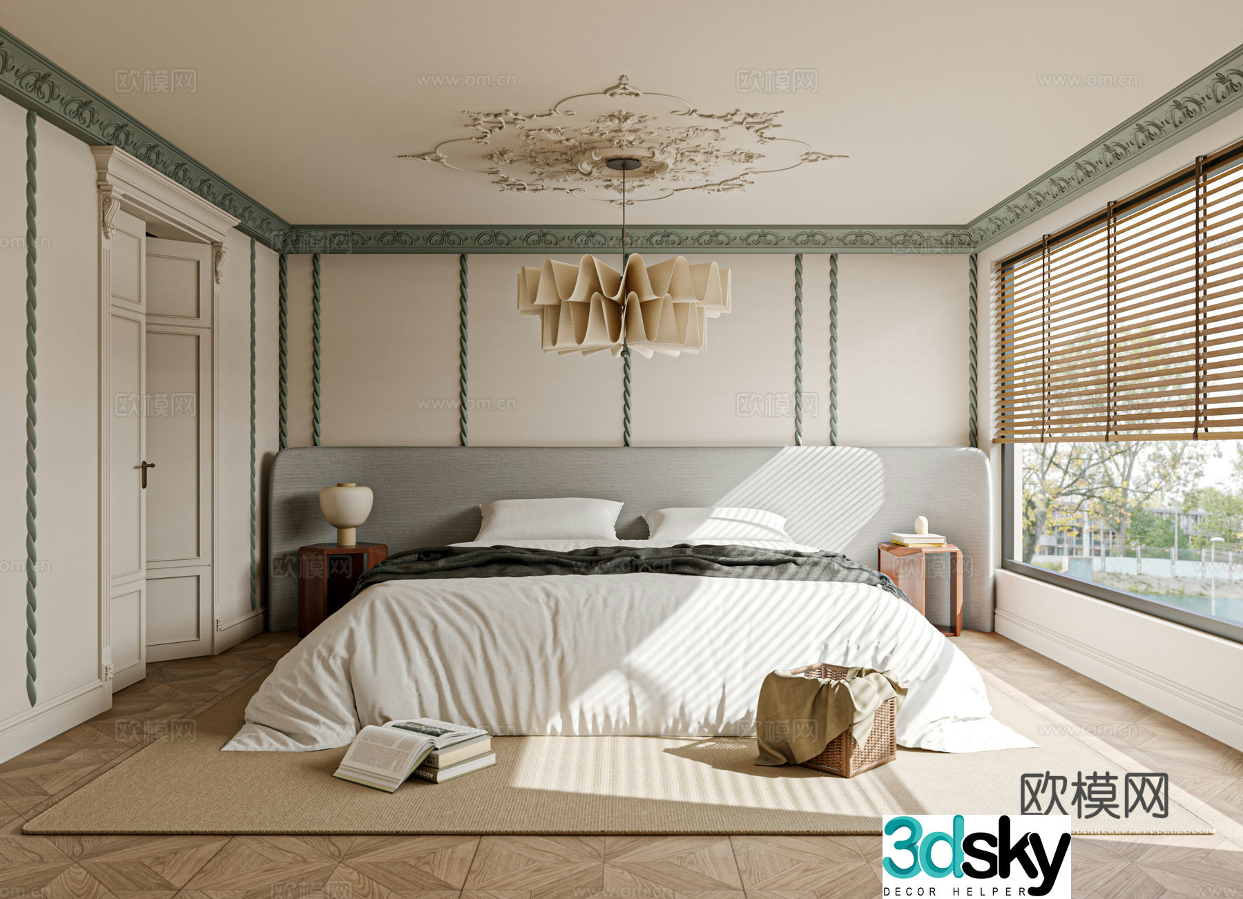 French bedroom bed nightstand accessories curtains carpet 3d model
