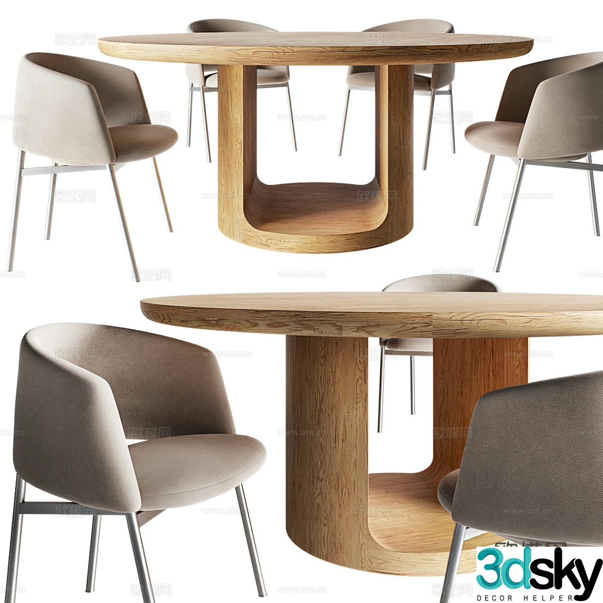 Modern dining table and chair combination 3D model