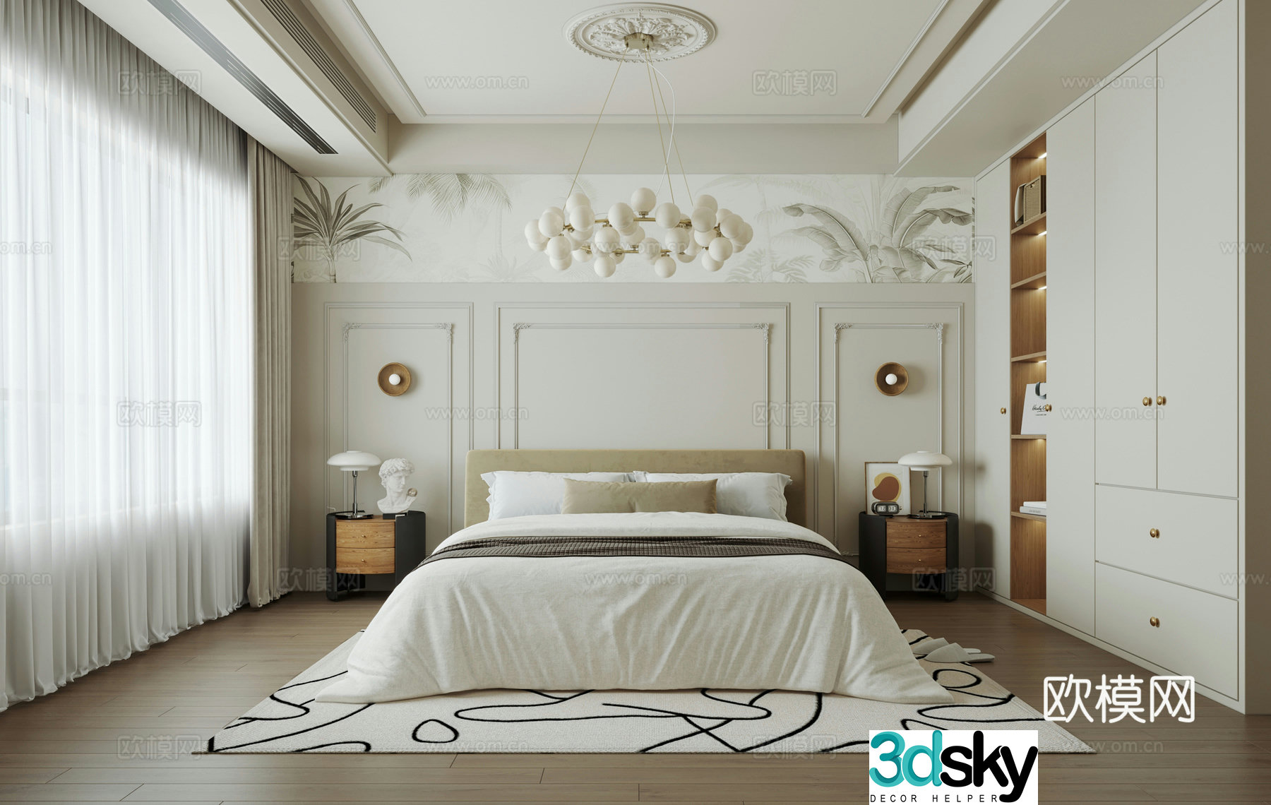 French home bedroom master bedroom bay window bedroom 3d model
