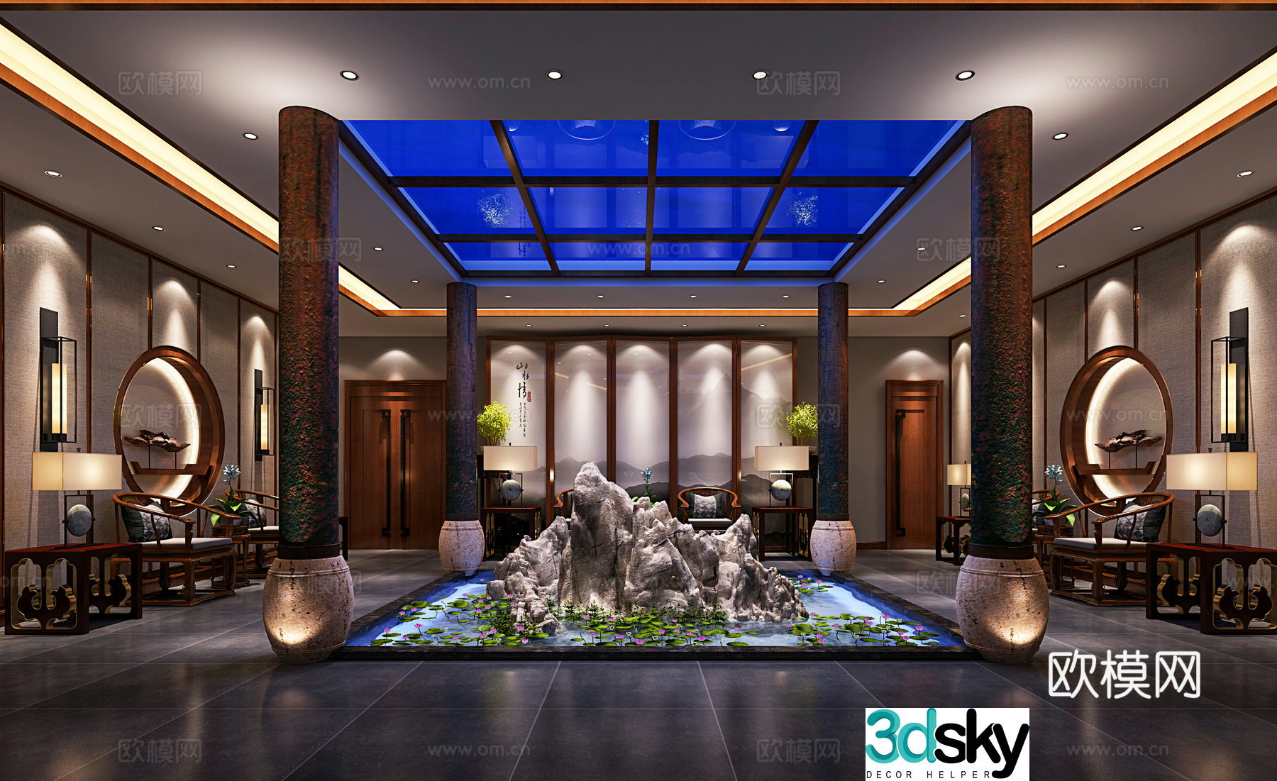 New Chinese style lobby New Chinese style lobby Cigar bar front hall 3D model