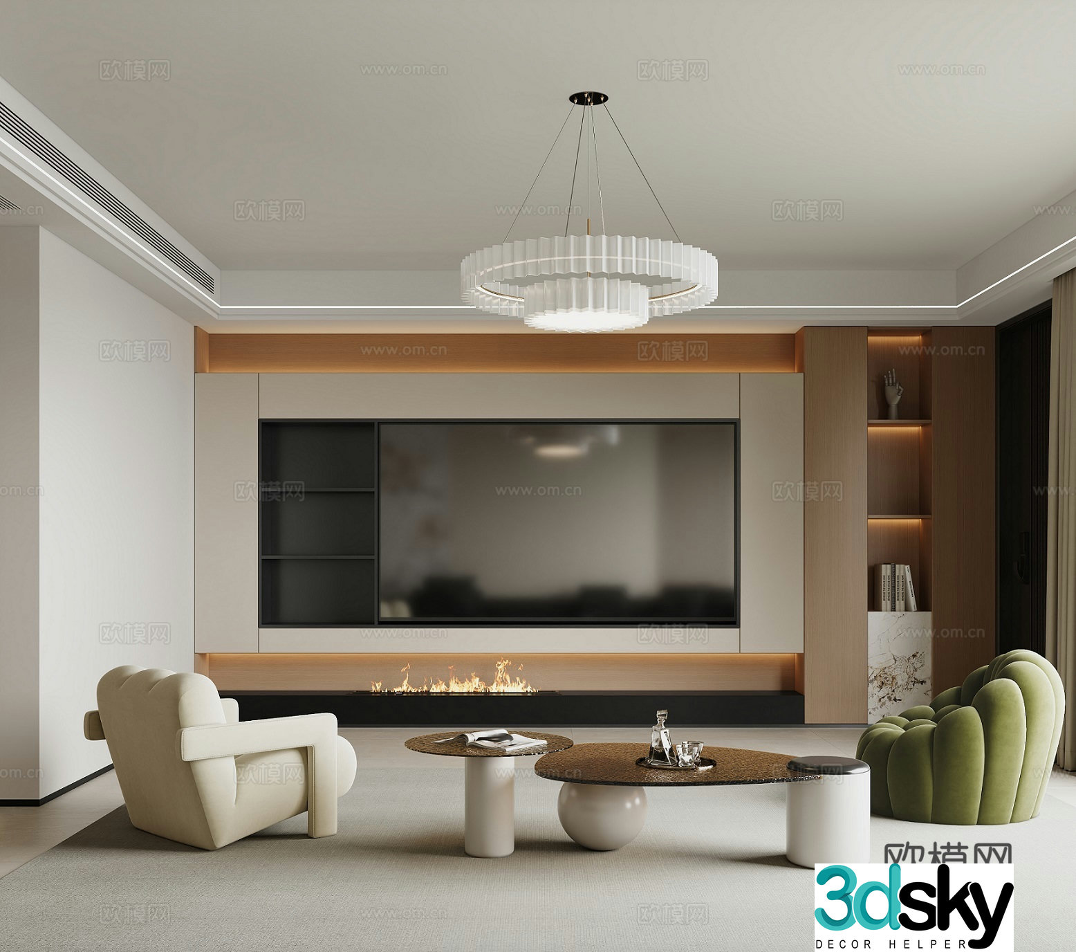 Modern living and dining room 3d model