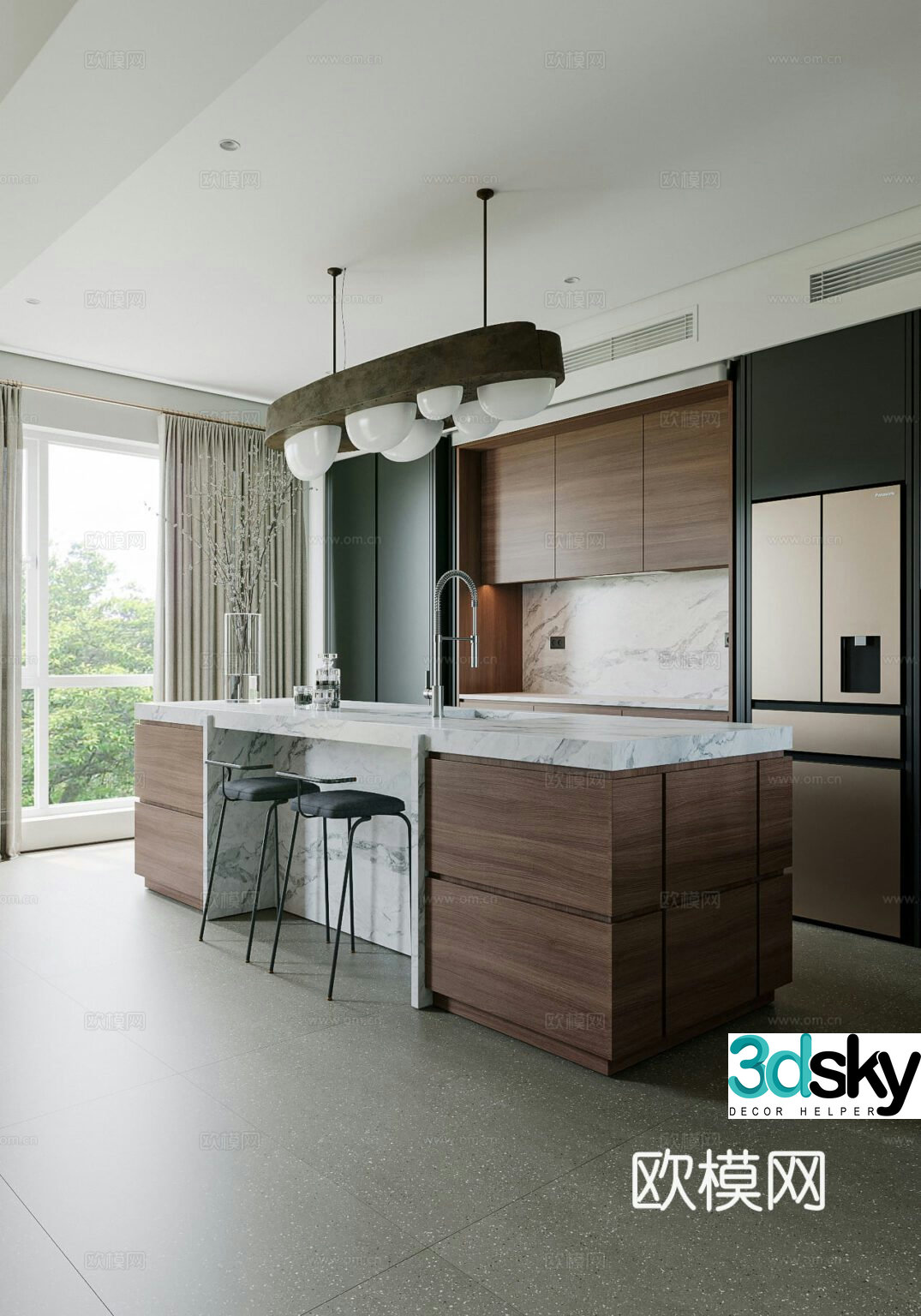 Modern minimalist restaurant Open kitchen Bar restaurant Island restaurant Villa restaurant 3d model