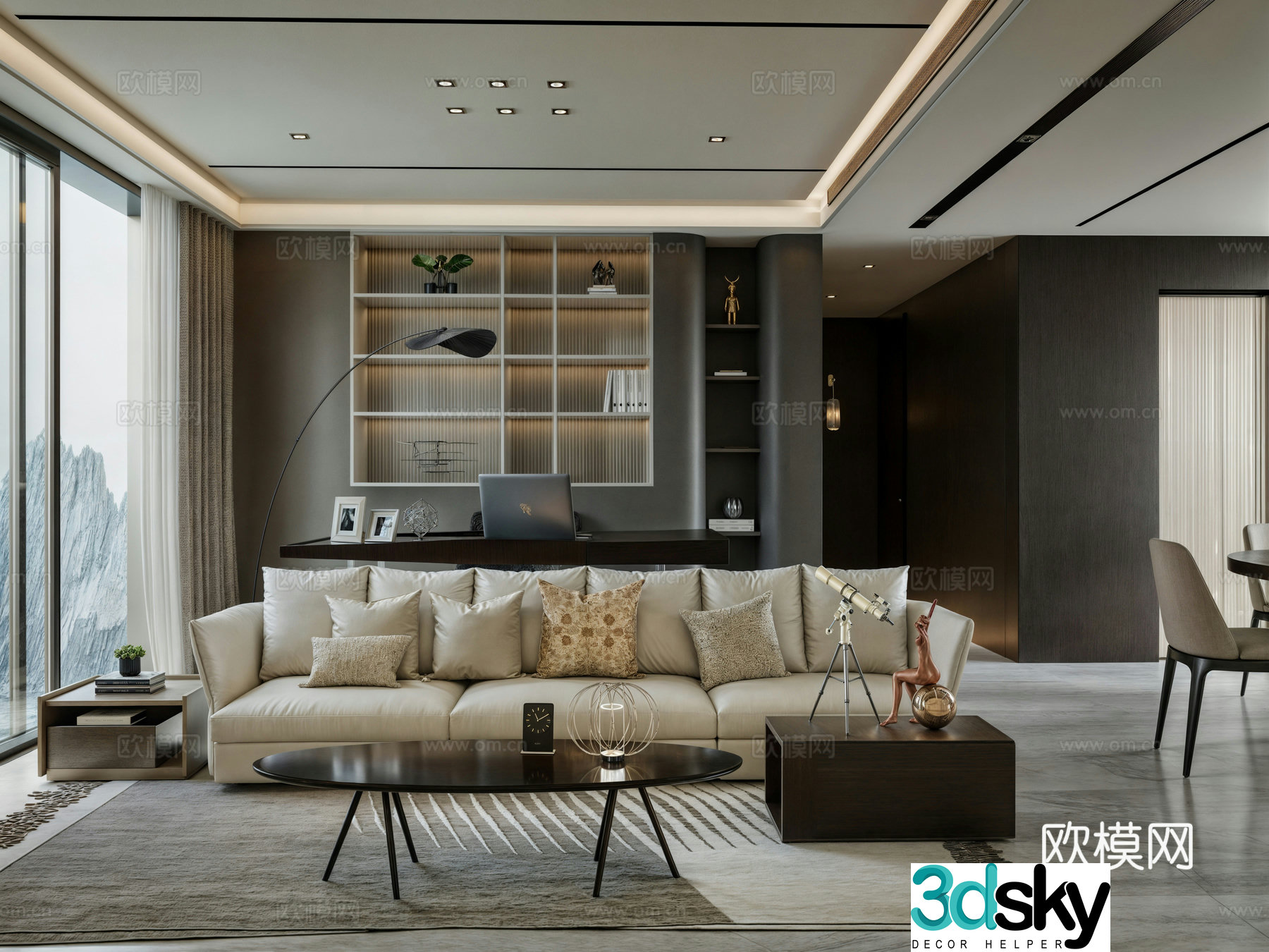 Modern living room black and white living room without owner lights 3d model