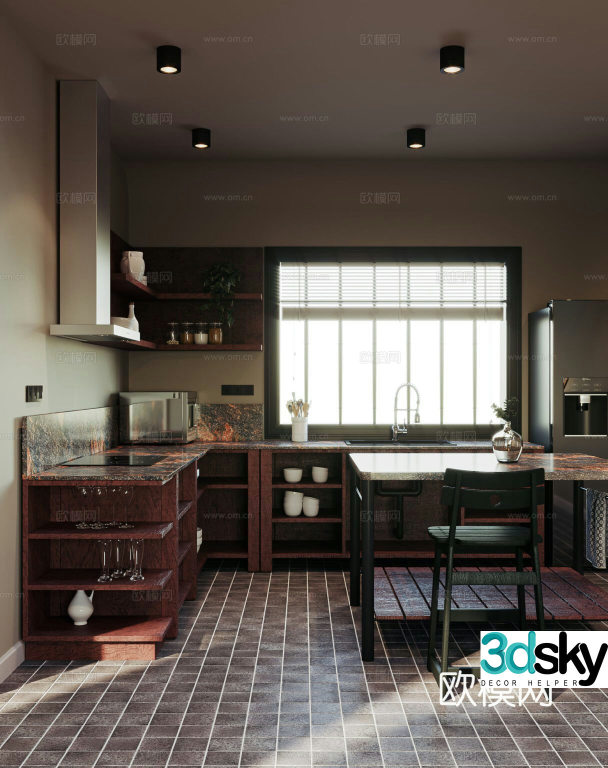 Modern minimalist restaurant Open kitchen Bar restaurant Island restaurant Villa restaurant 3d model
