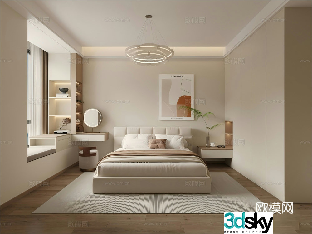 Modern Cream Home Bedroom 3d Model
