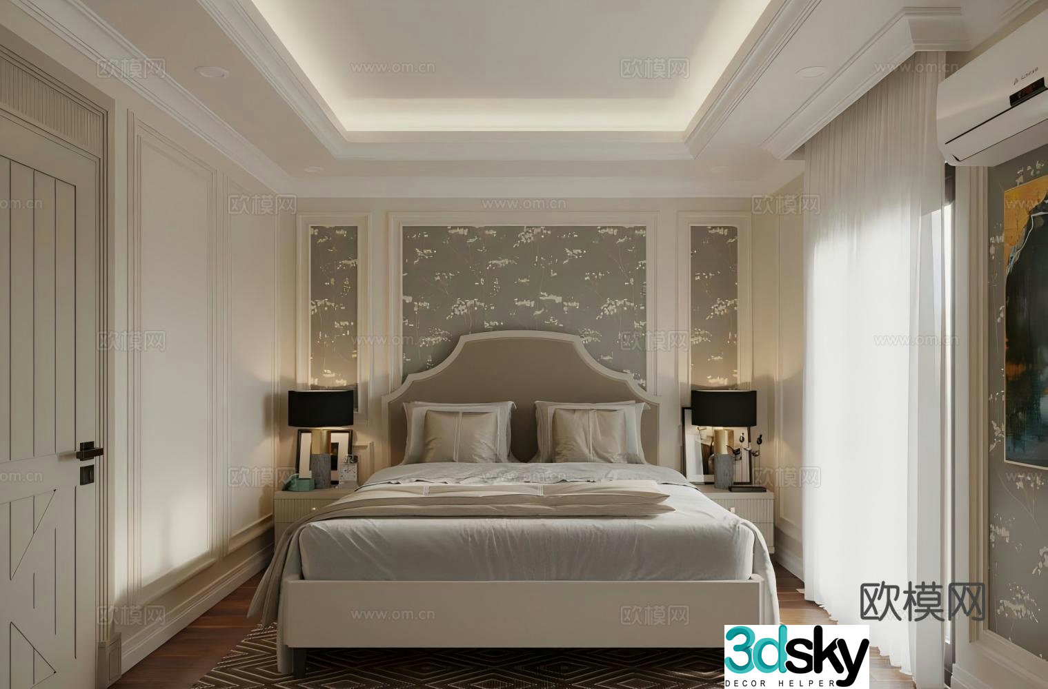 European style bedroom simple European master bedroom villa master bedroom simple European art double bed 3D model