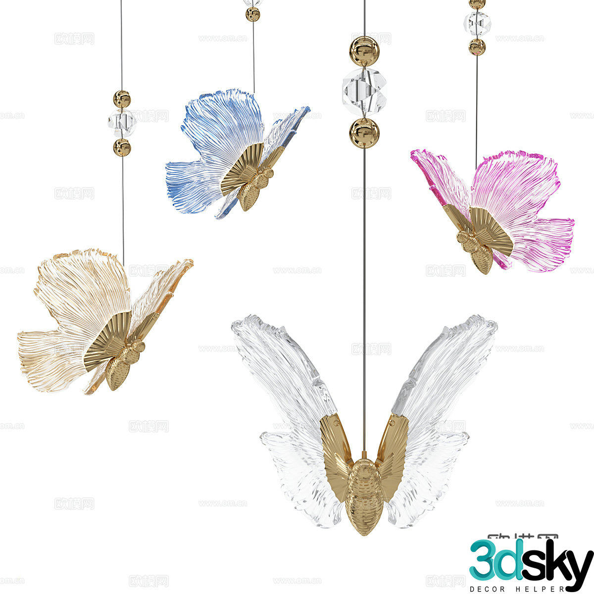 Modern OM Chandelier Borboleta Fluorite 3D Model
