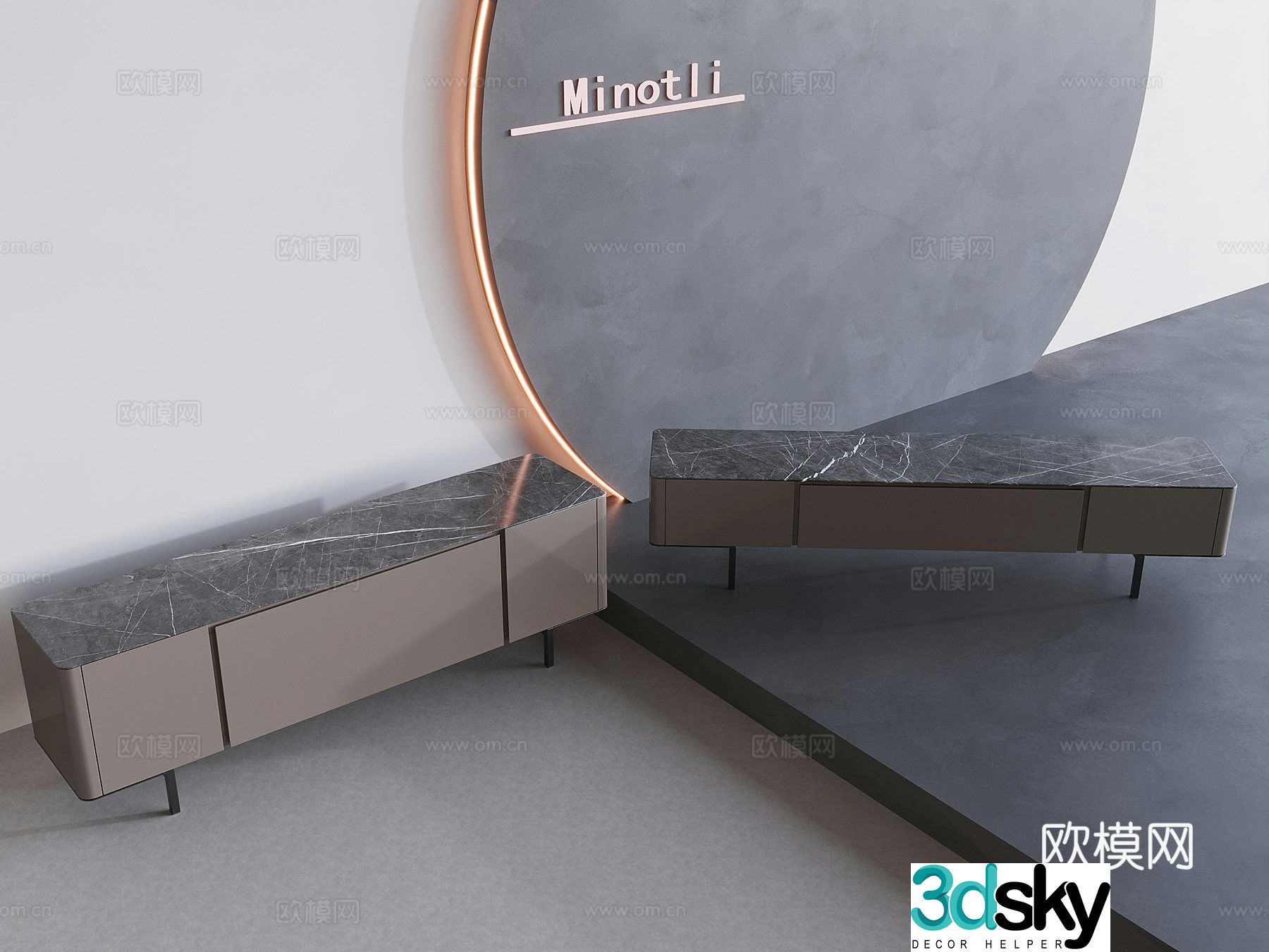 Italian solid wood TV cabinet marble countertop TV cabinet floor-standing TV cabinet 3D model