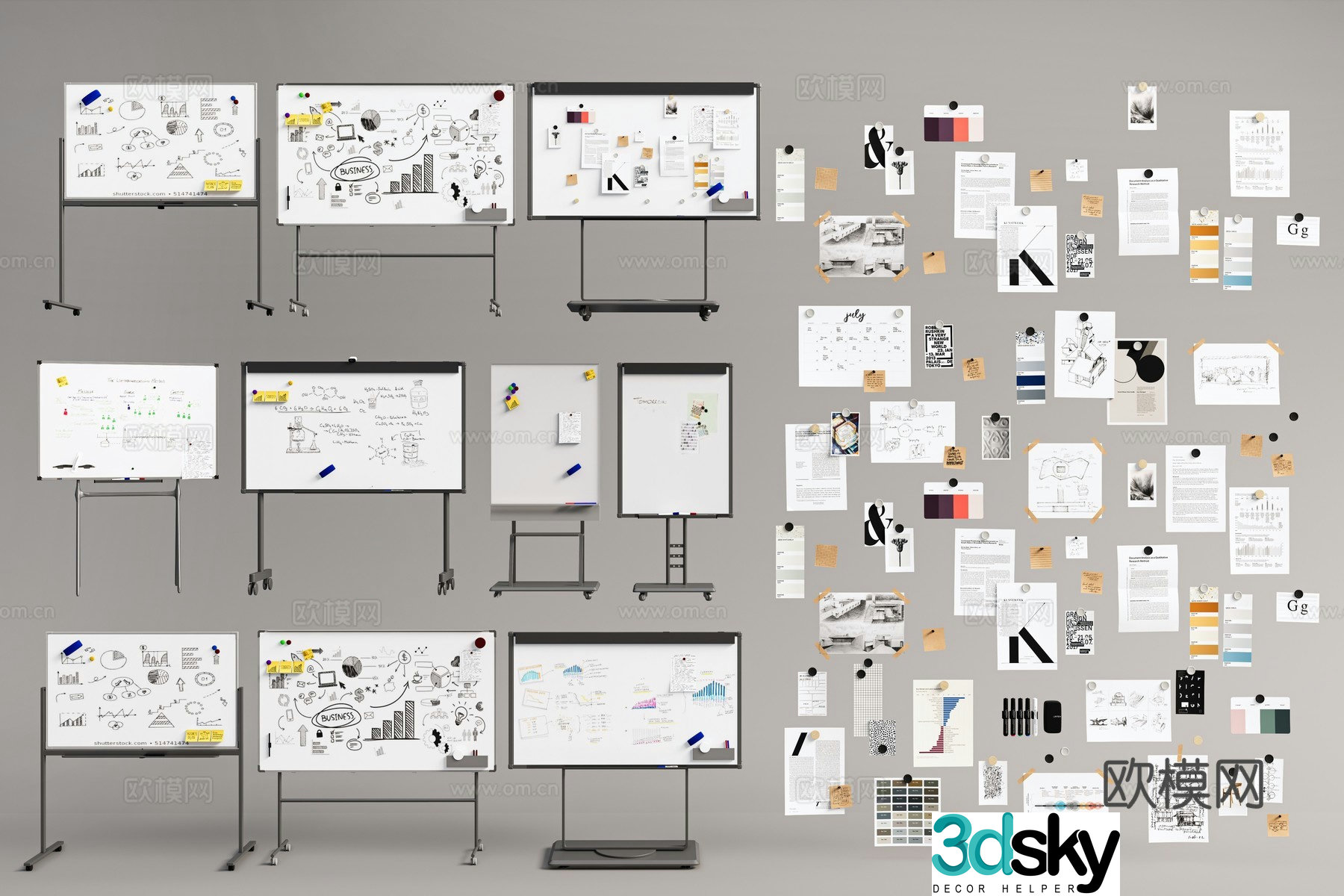 Writing board whiteboard drawing board office whiteboard mobile whiteboard photo wall sticky note paper sticker 3d model
