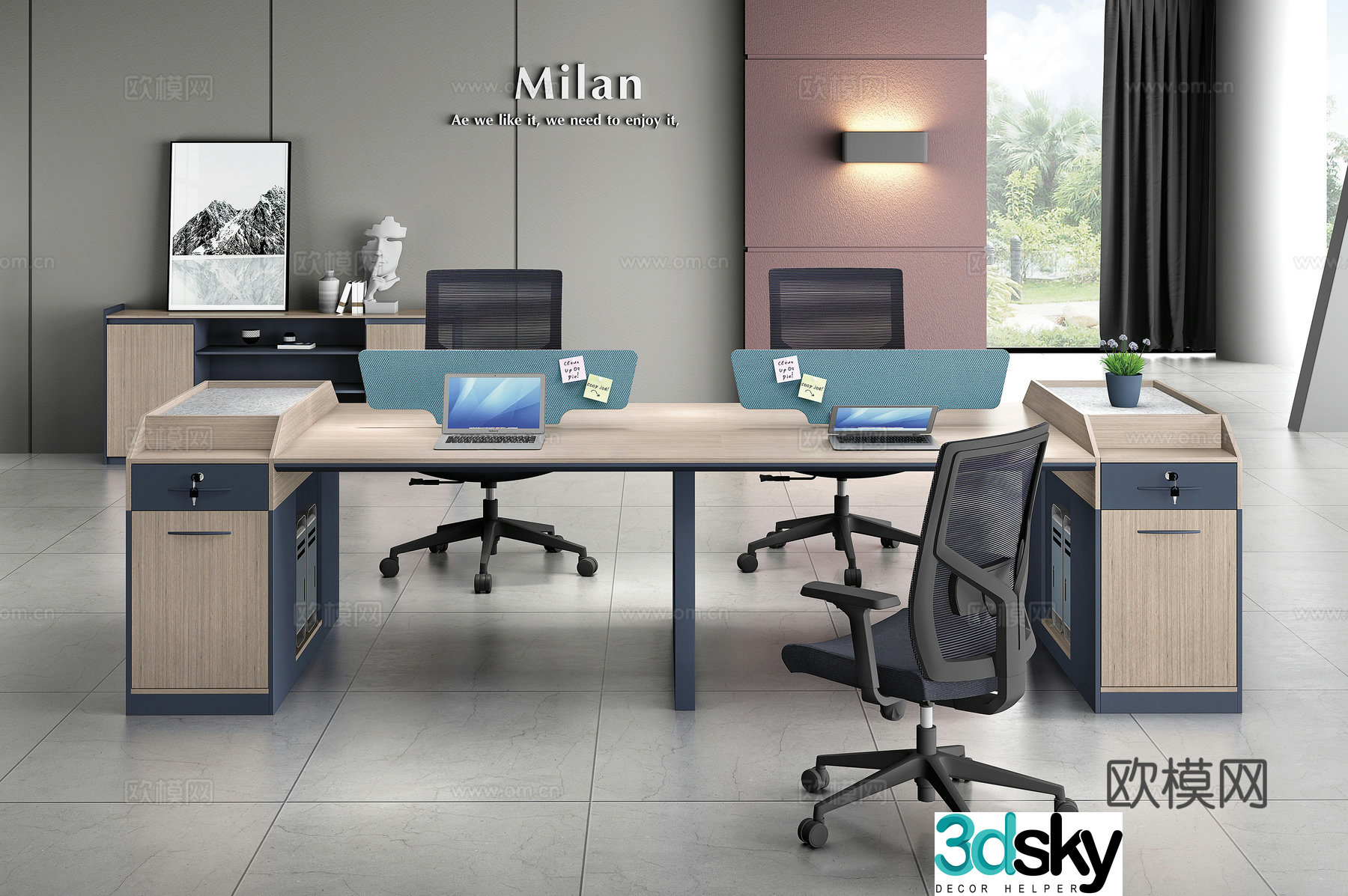 Working equipment office space office office area staff desk and chair 3d model