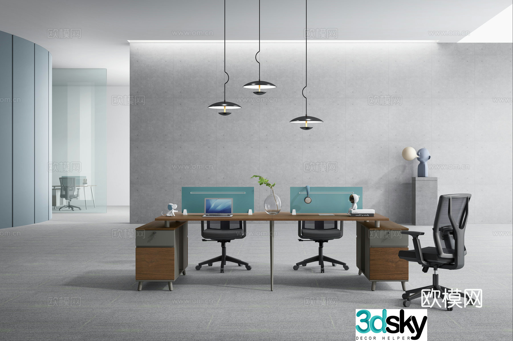 Working equipment office space office office area staff desk and chair 3d model