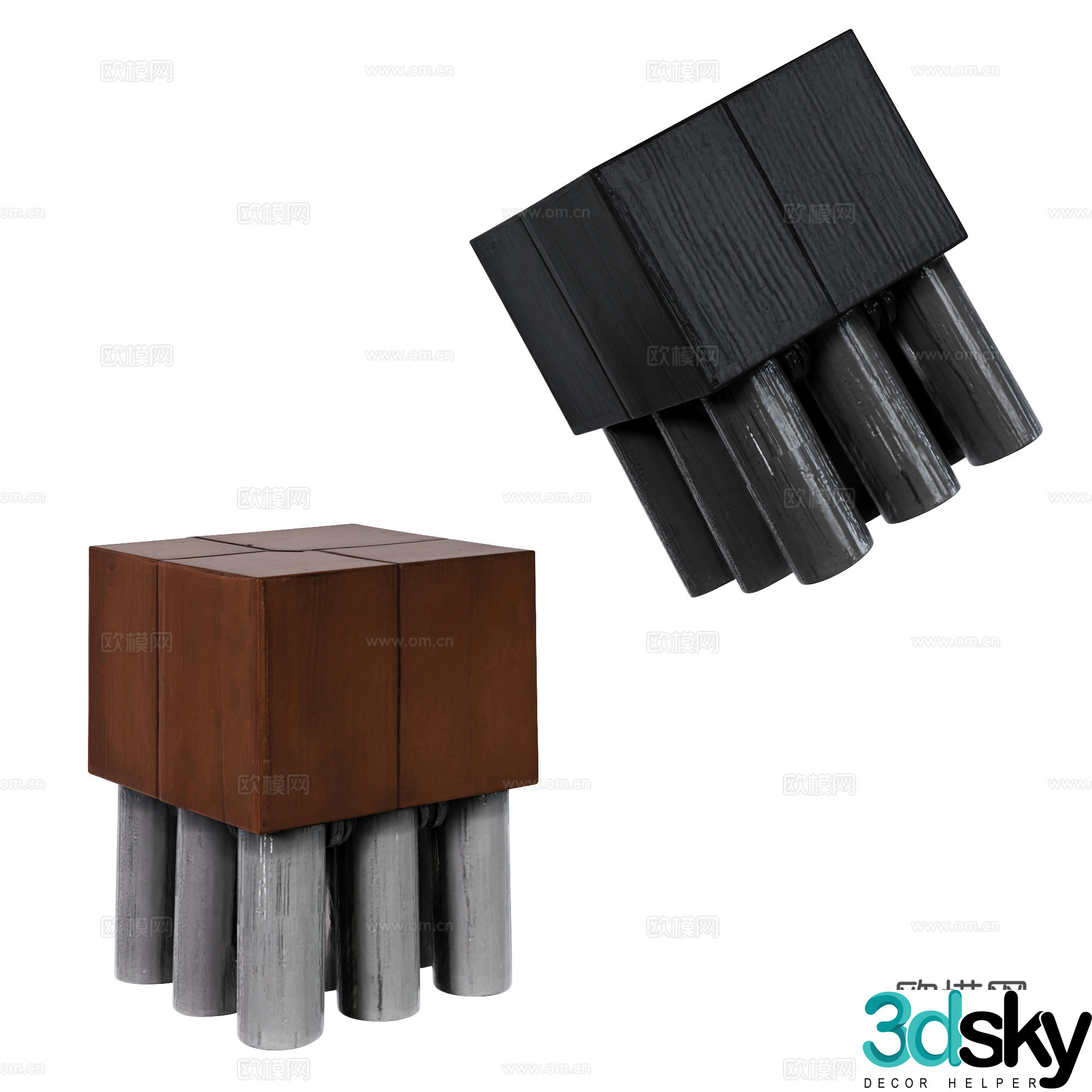 Modern square decorative ornament stool 3d model