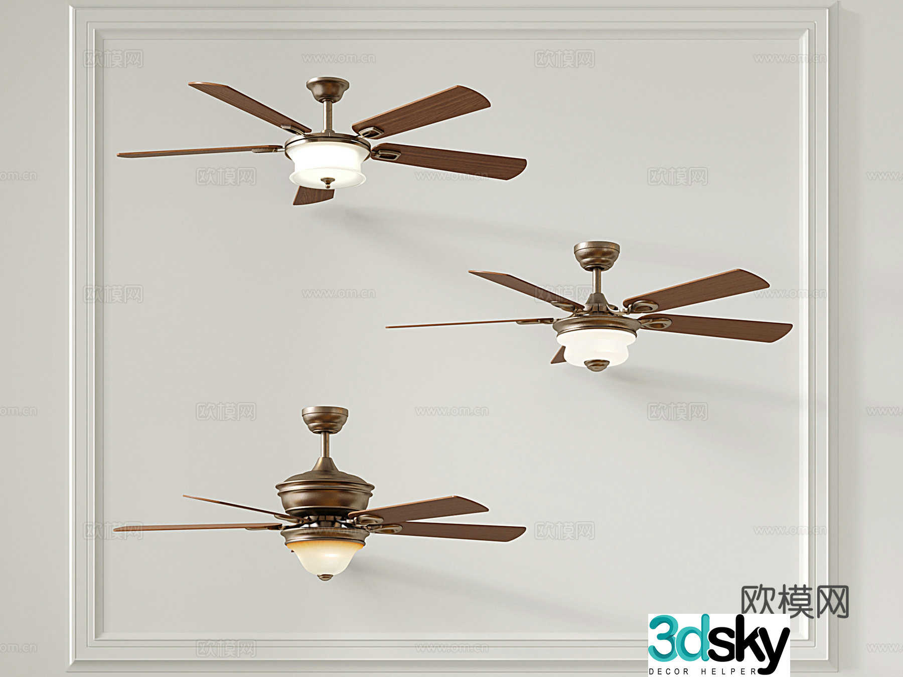 American retro wood leaf electric fan ceiling fan light fan light fan light fan light 3d model