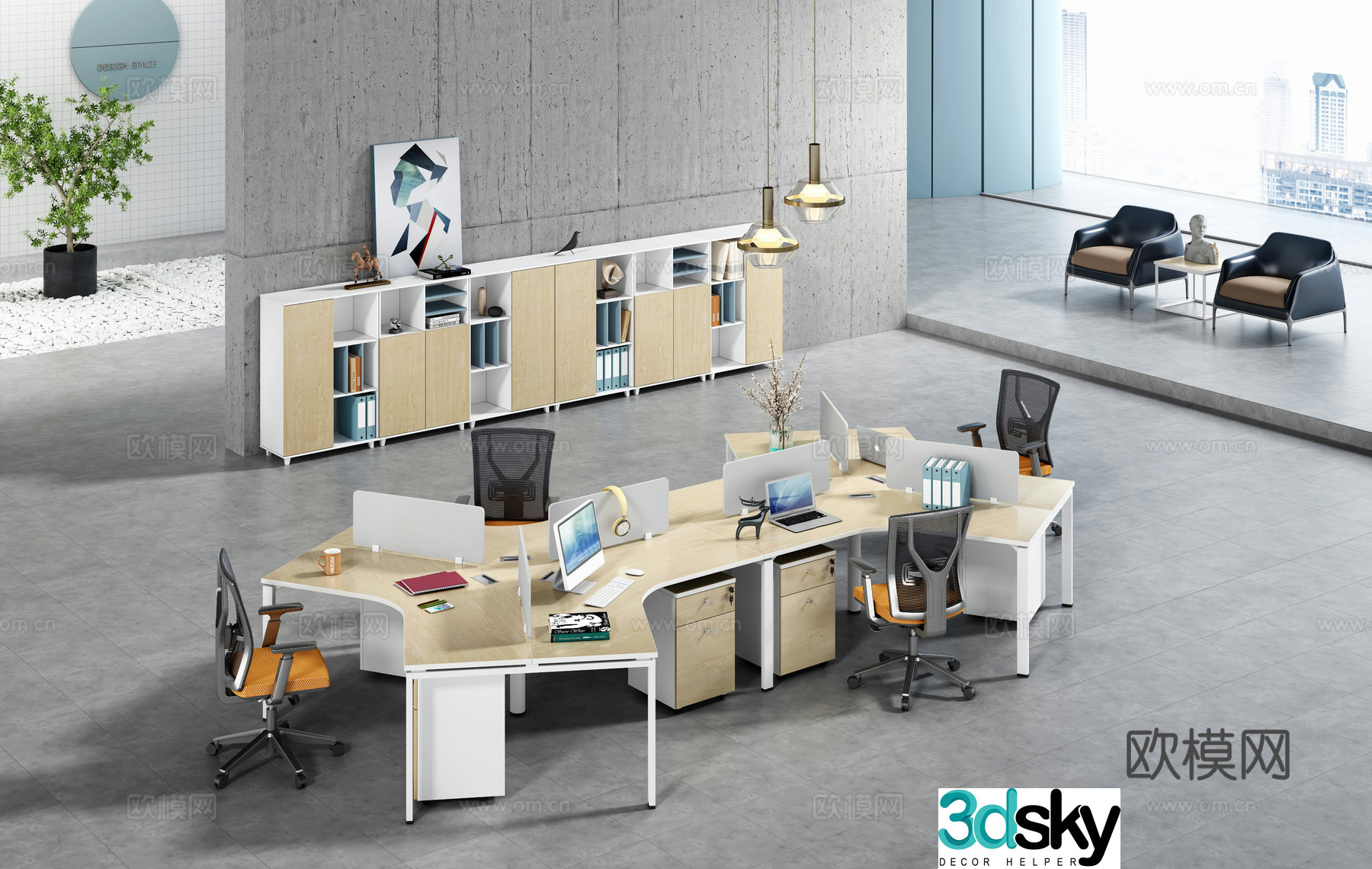 Working equipment office space office office area staff desk and chair 3d model