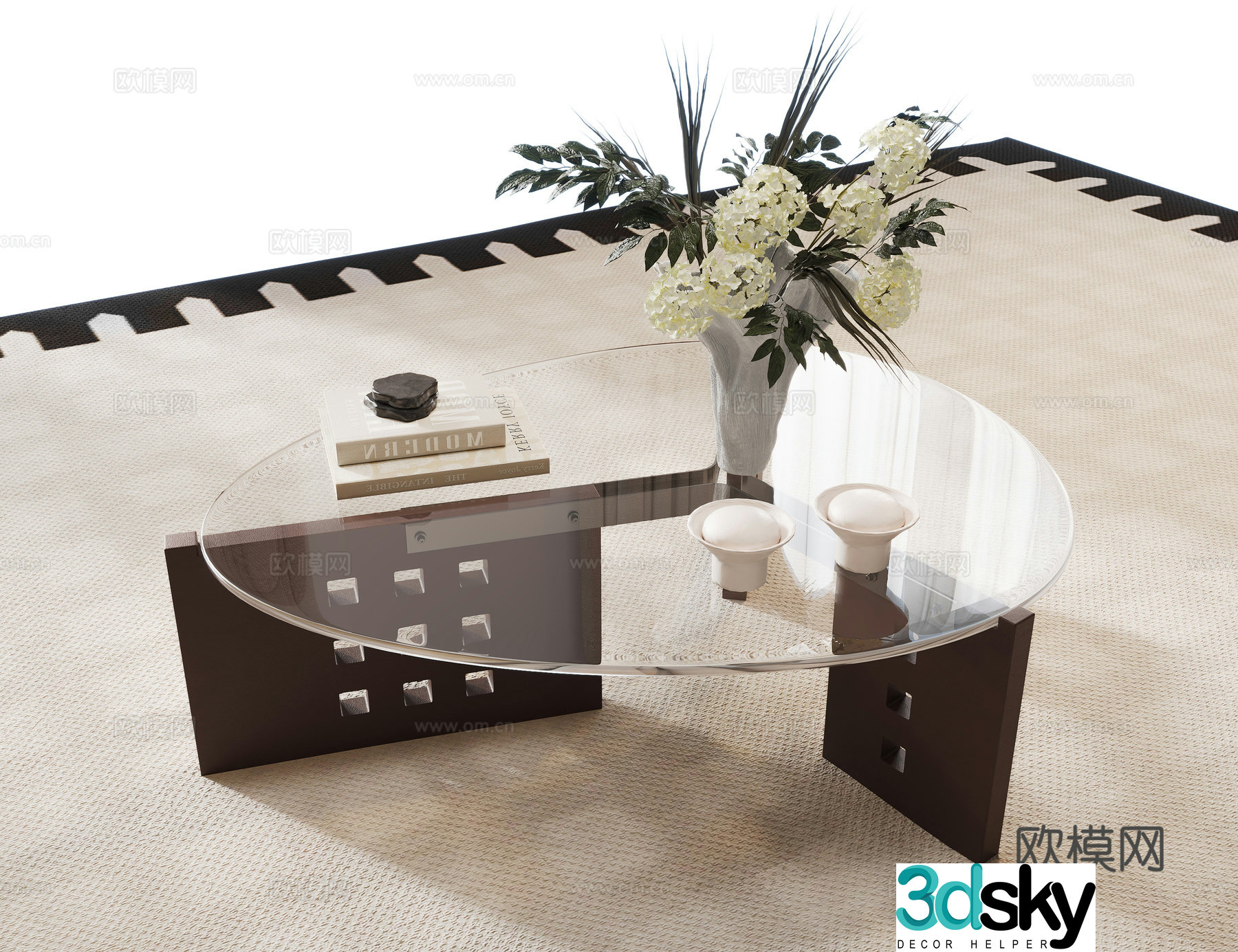Middle-aged style coffee table round coffee table acrylic coffee table ornaments vase 3d model