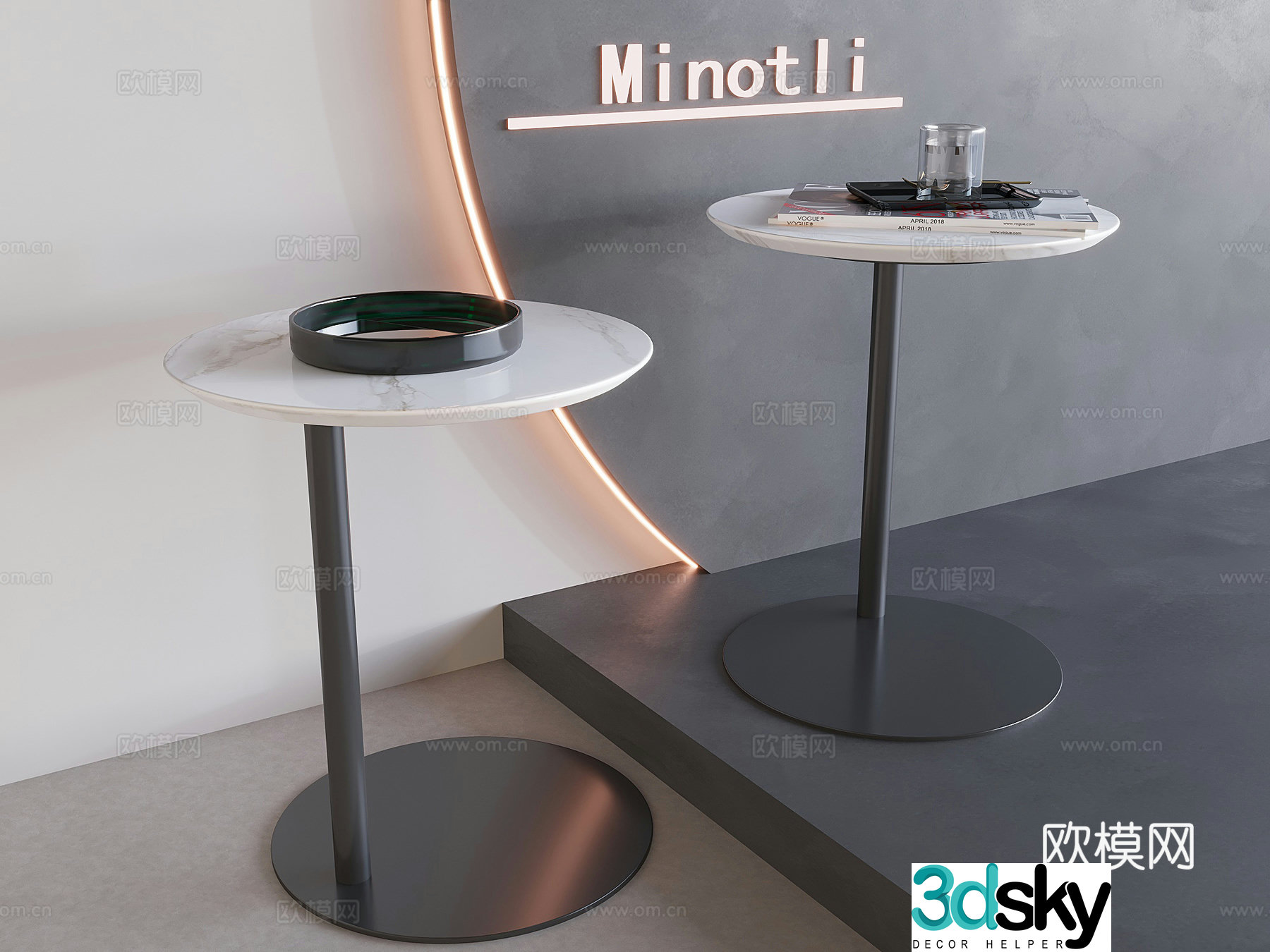 3D model of round side coffee table corner
