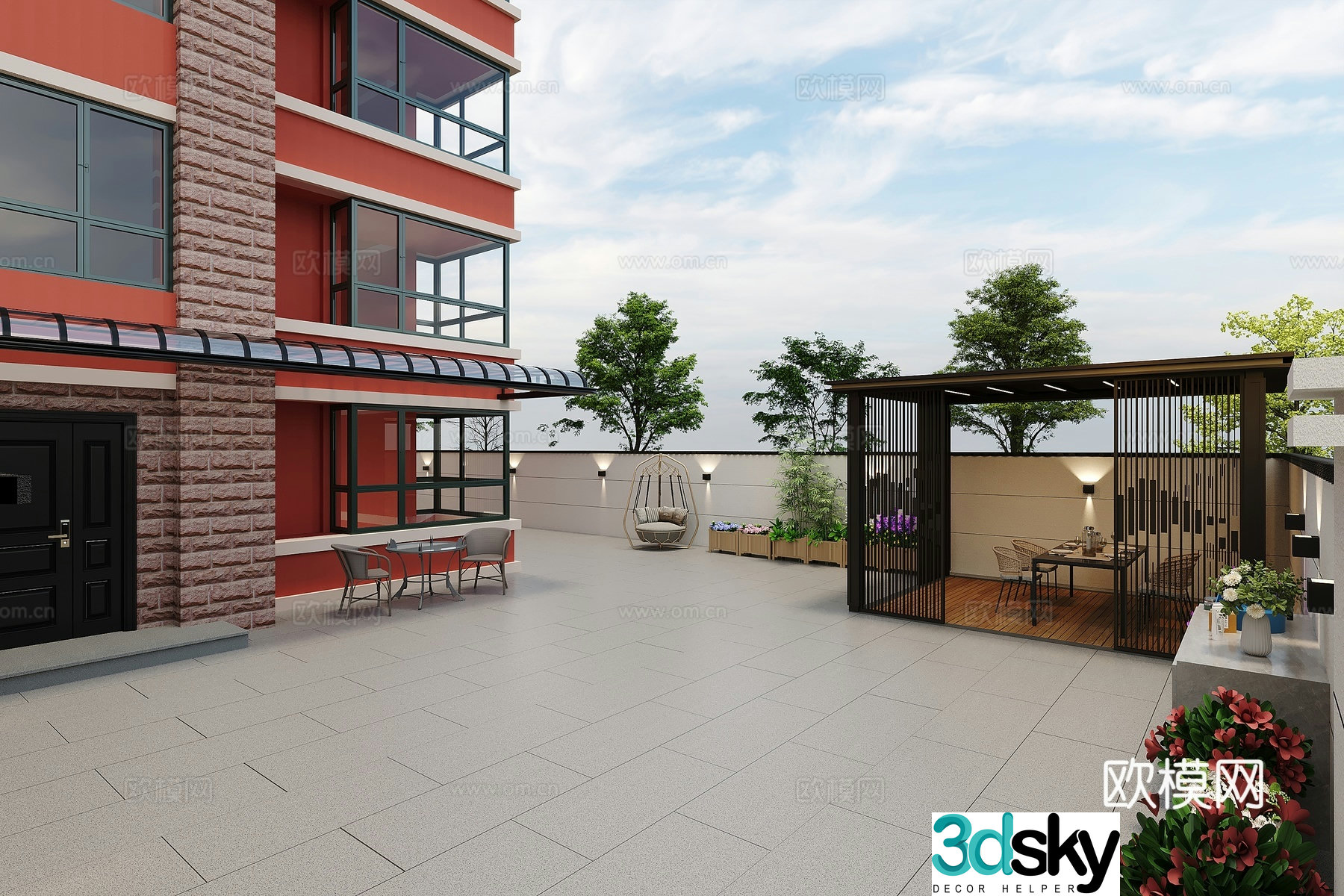 Modern courtyard small courtyard pavilion awning hammock 3d model