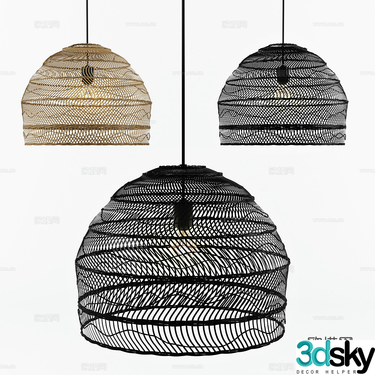 New Chinese style Wasabi wicker chandelier – HK living3d model