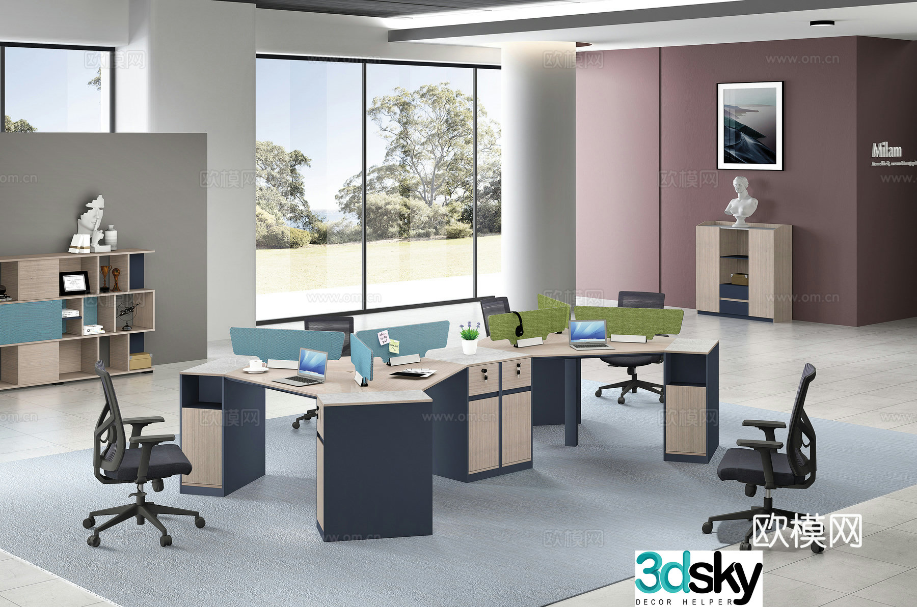 Working equipment office space office office area staff desk and chair 3d model