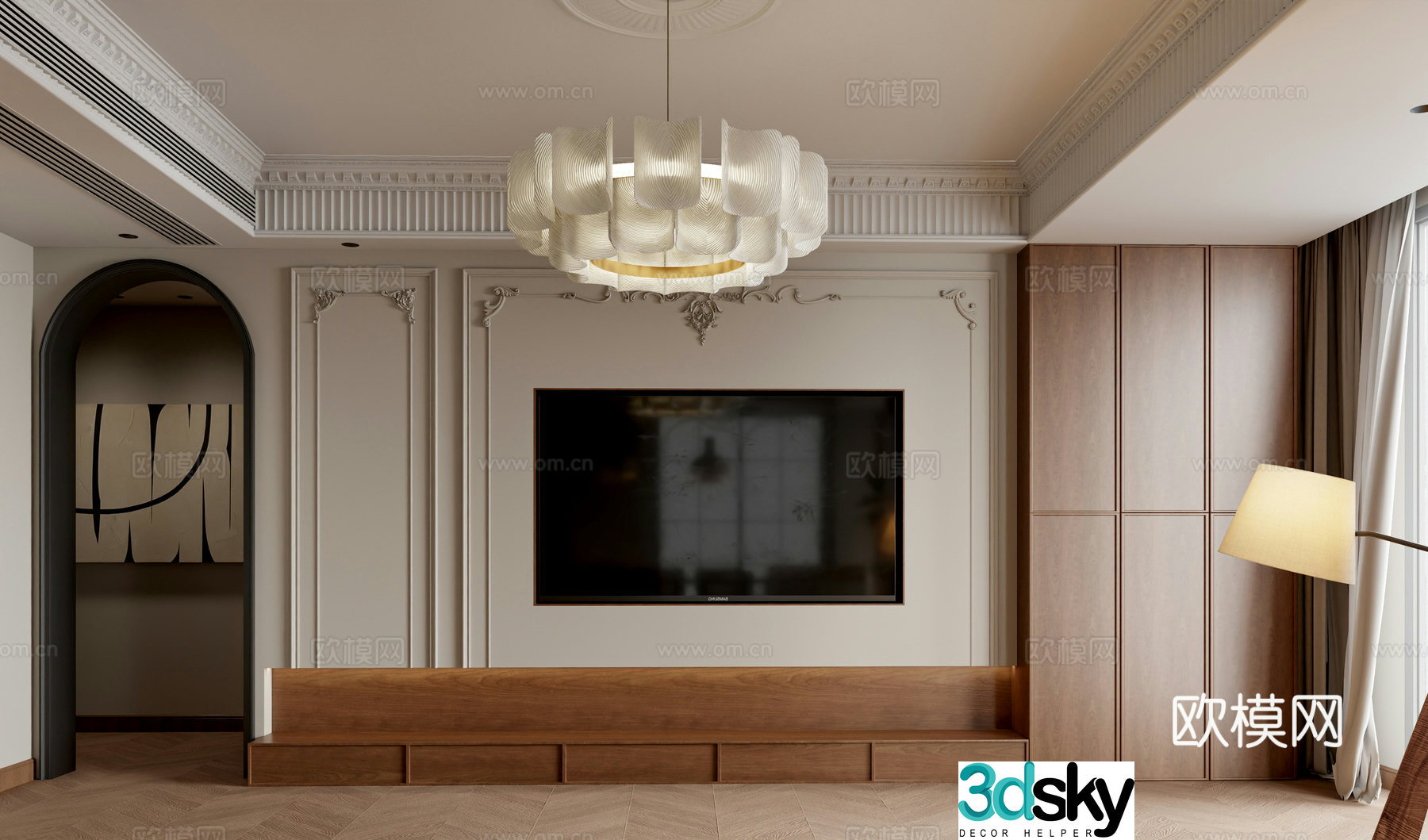 Middle-aged TV wall 3d model