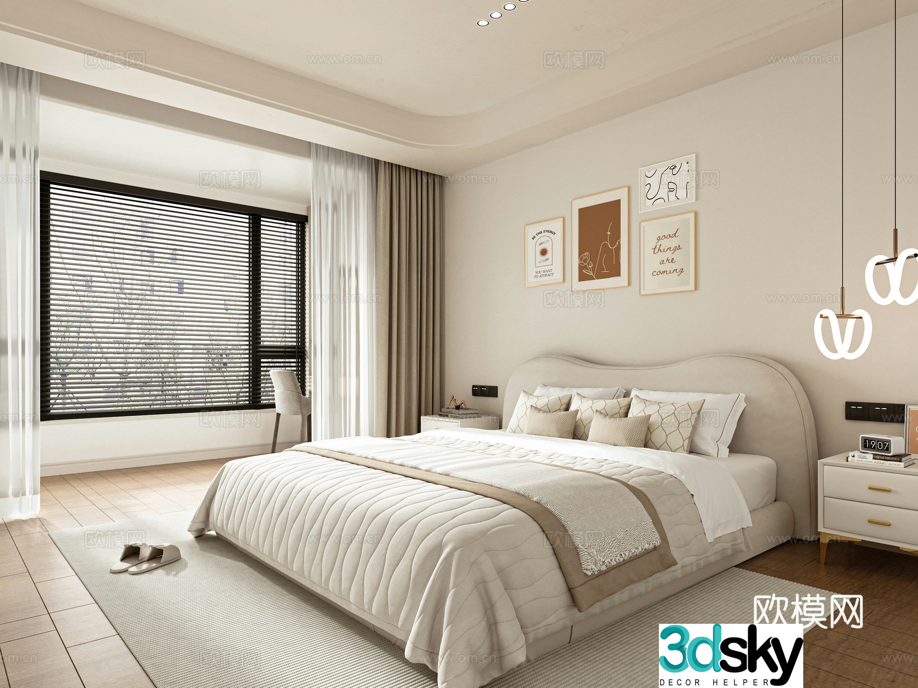 Creamy style home bedroom 3d model