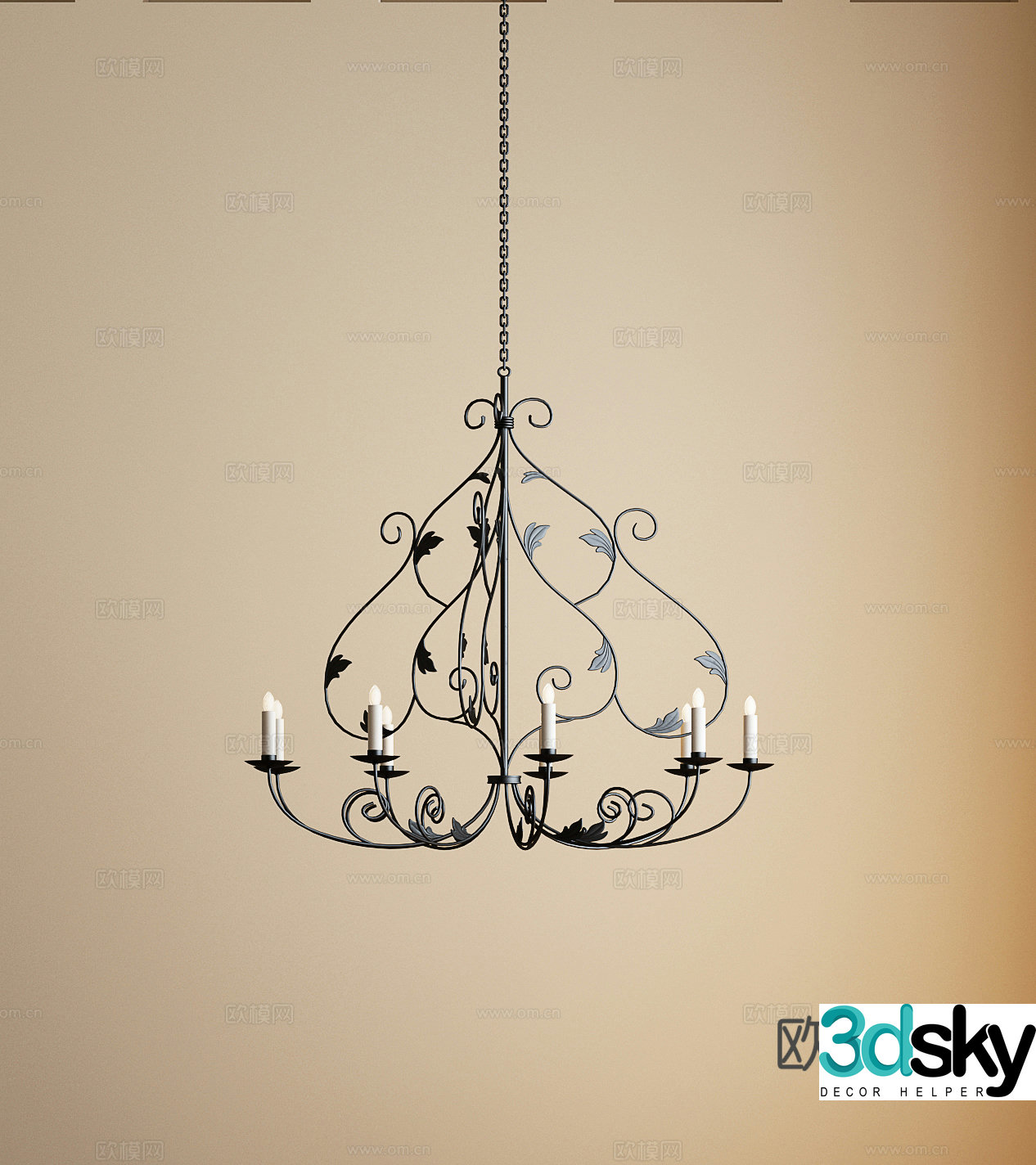 Modern American Wrought Iron Chandelier 3D Model