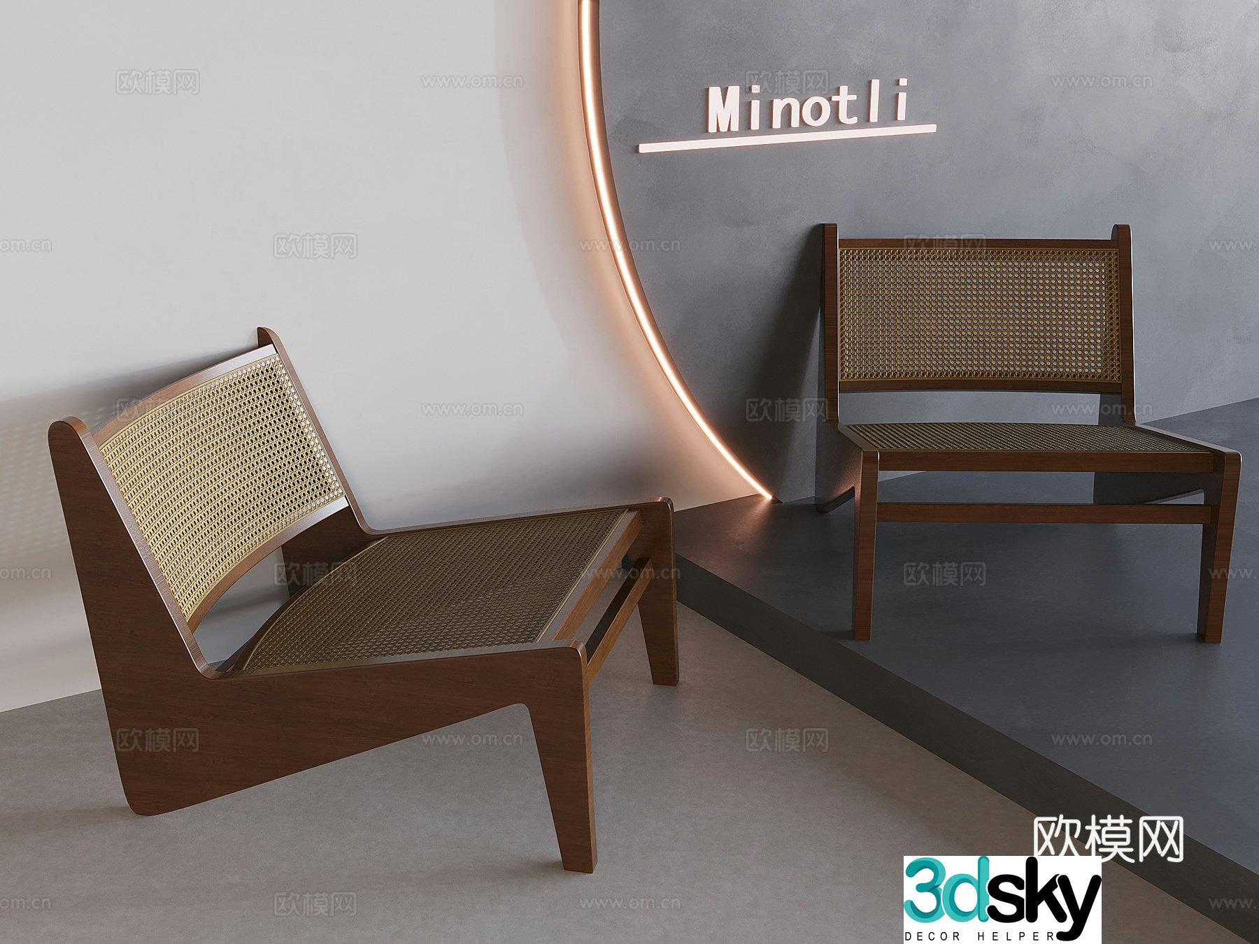 Medium-old rattan single chair solid wood leisure chair dining chair tea chair 3d model