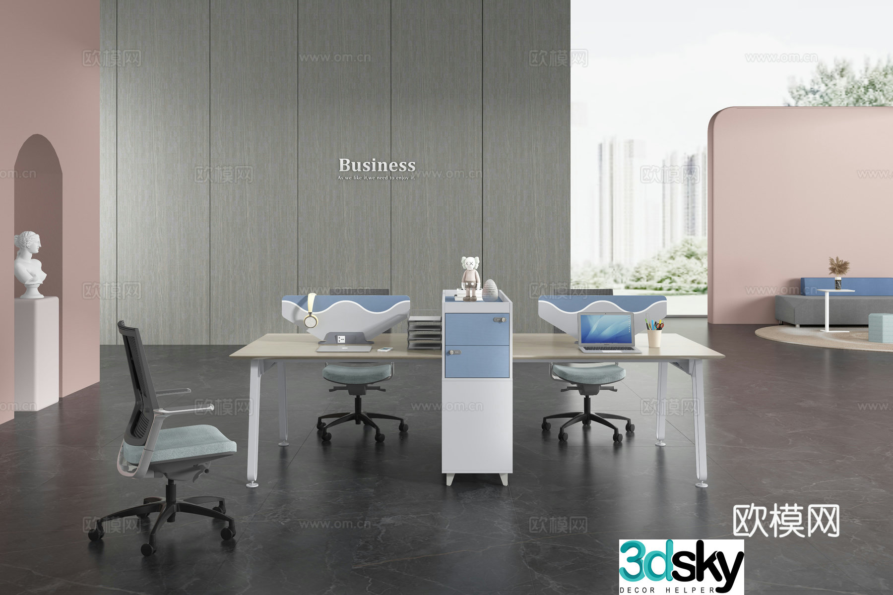 Working equipment office space office office area staff desk and chair 3d model