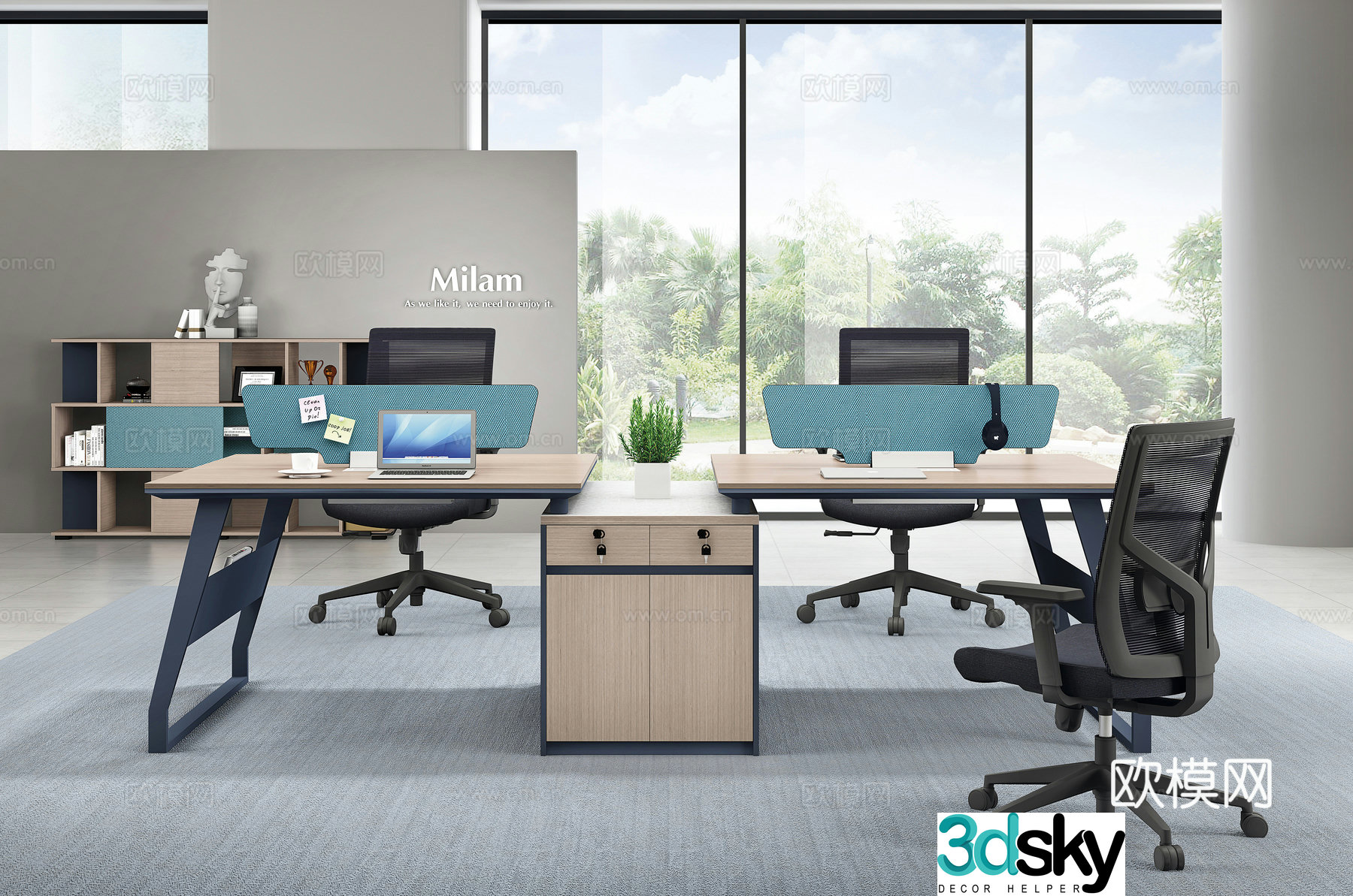 Working equipment office space office office area staff desk and chair 3d model