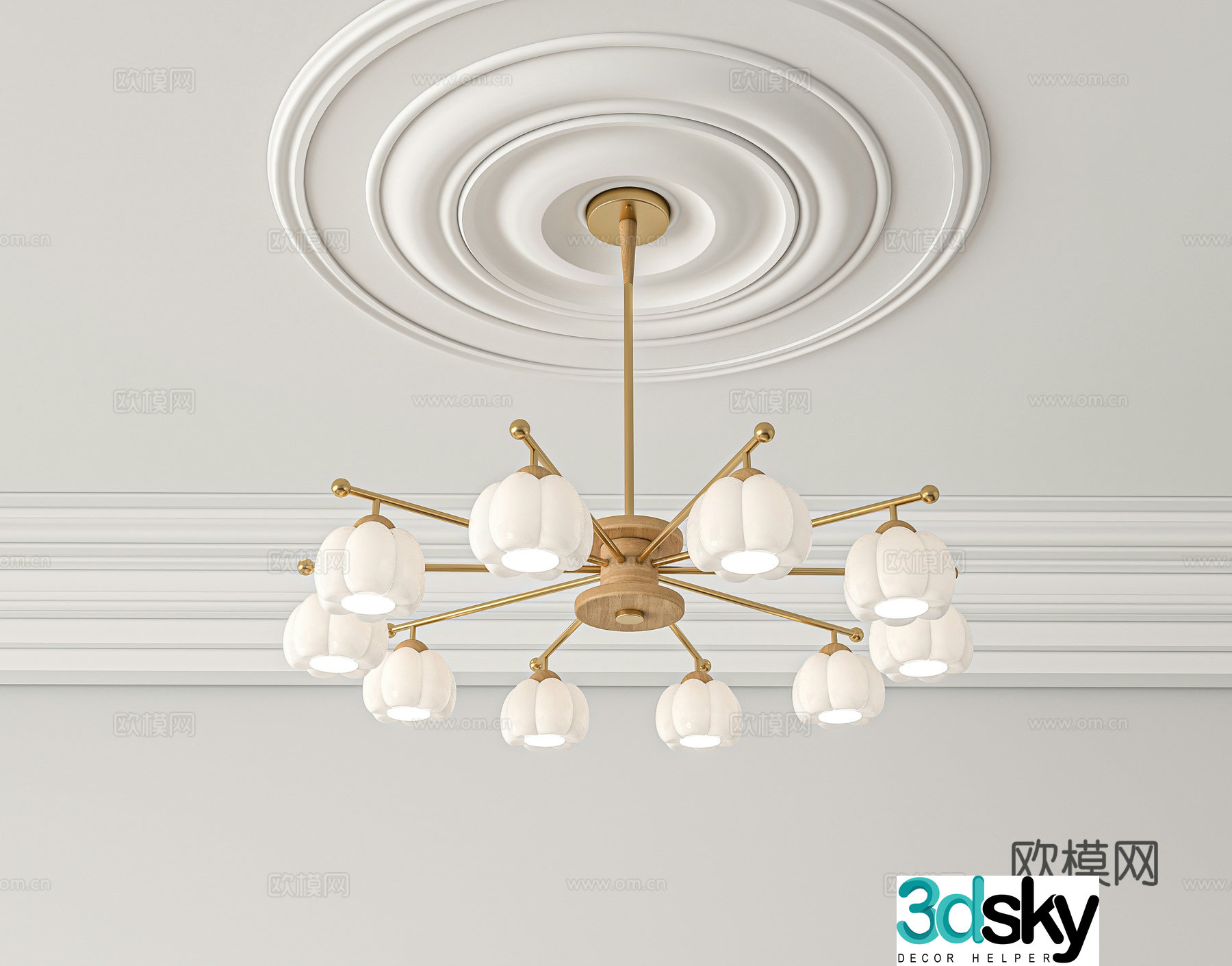 Log Cream Wind Chandelier 3d Model