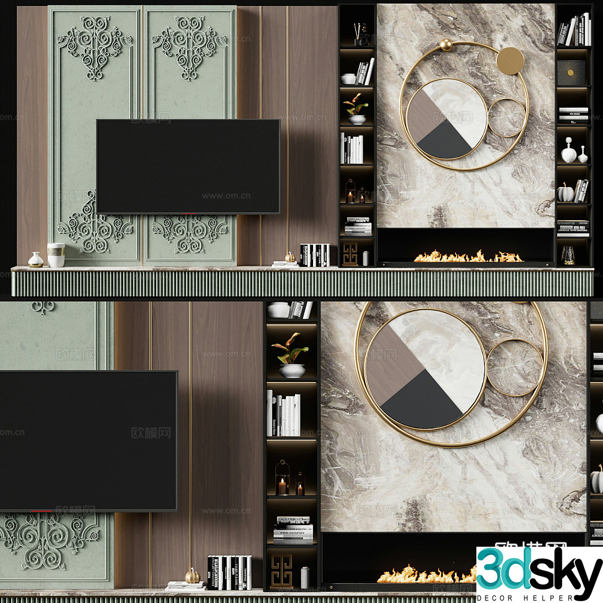 Modern light luxury TV background wall 3d model