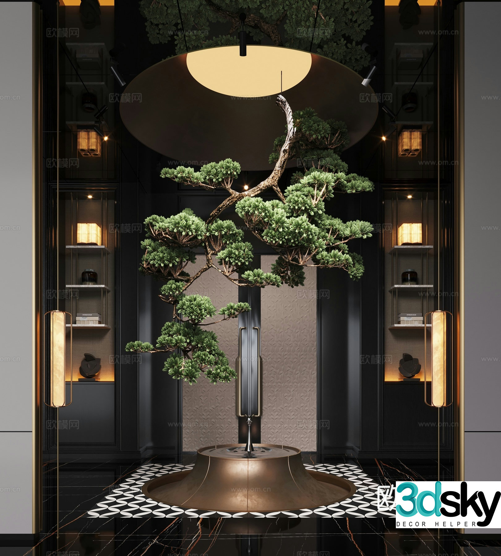 New Chinese aisle aisle landscape installation hanging tree 3D model