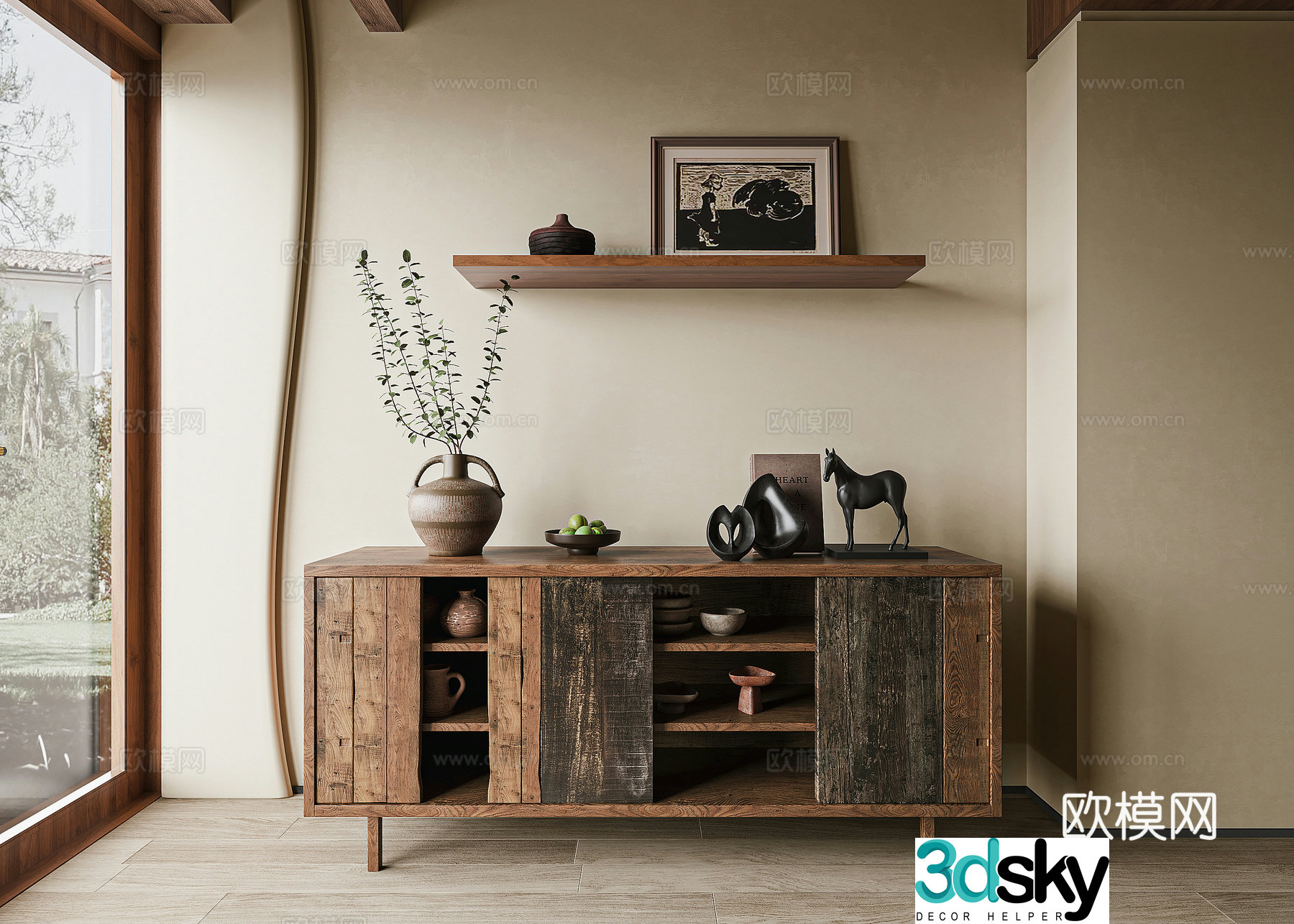 Old wooden retro sideboard 3d model