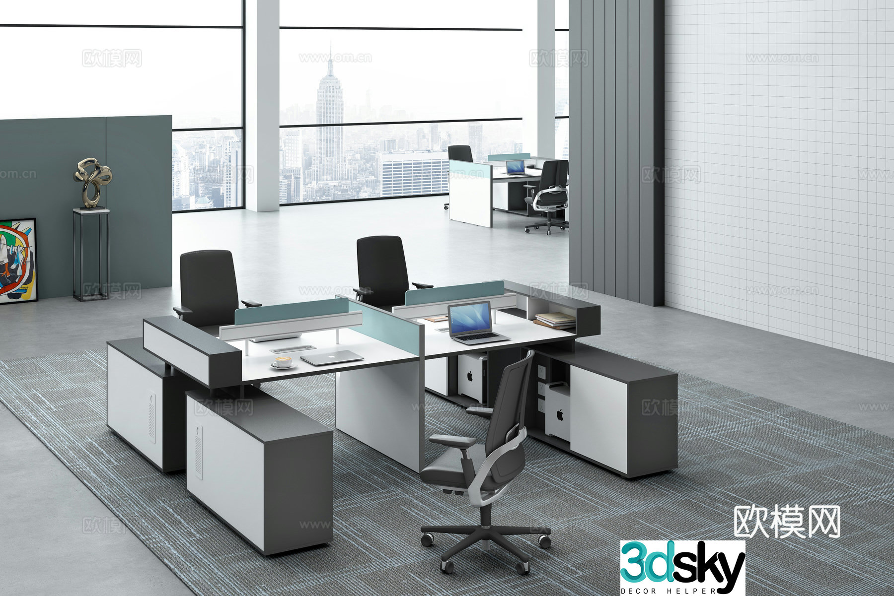 Working equipment office space office office area staff desk and chair 3d model