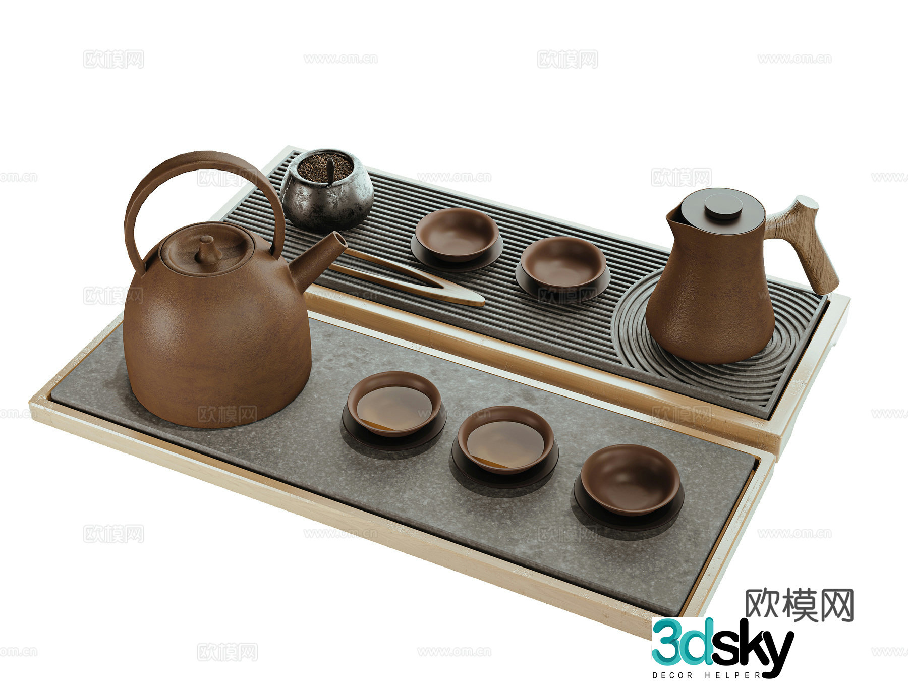 New Chinese style tea set teapot tea cup tea leaves 3D model