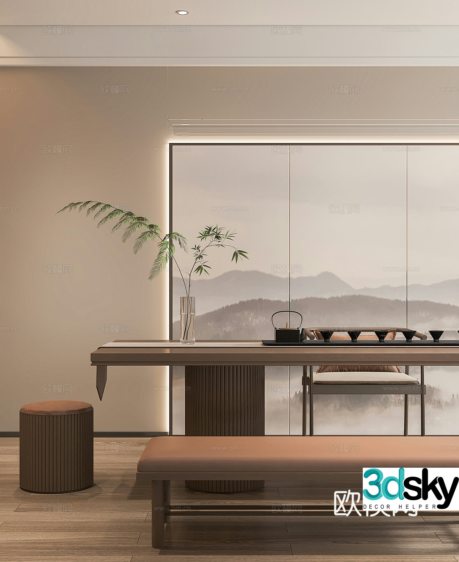 New Chinese style study room 3D model