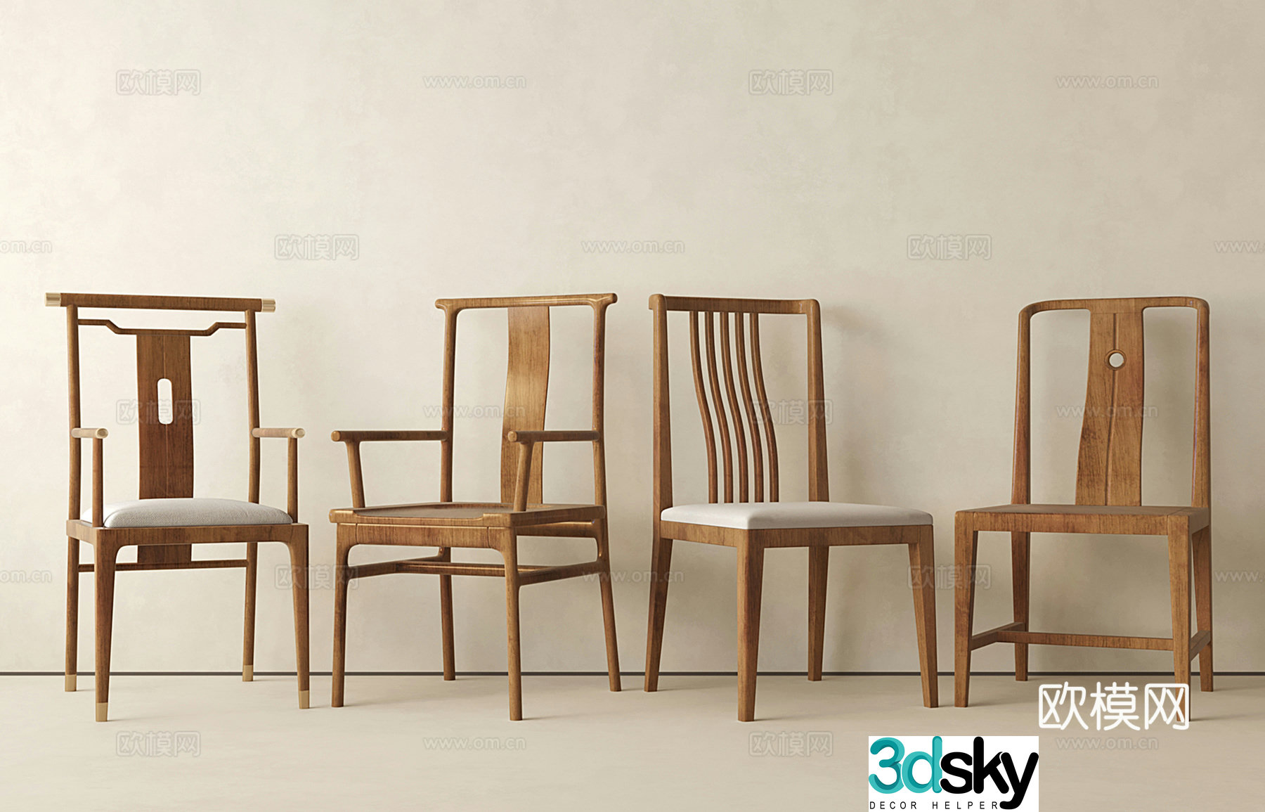 New Chinese dining chair Single chair Solid wood chair Armchair 3d model